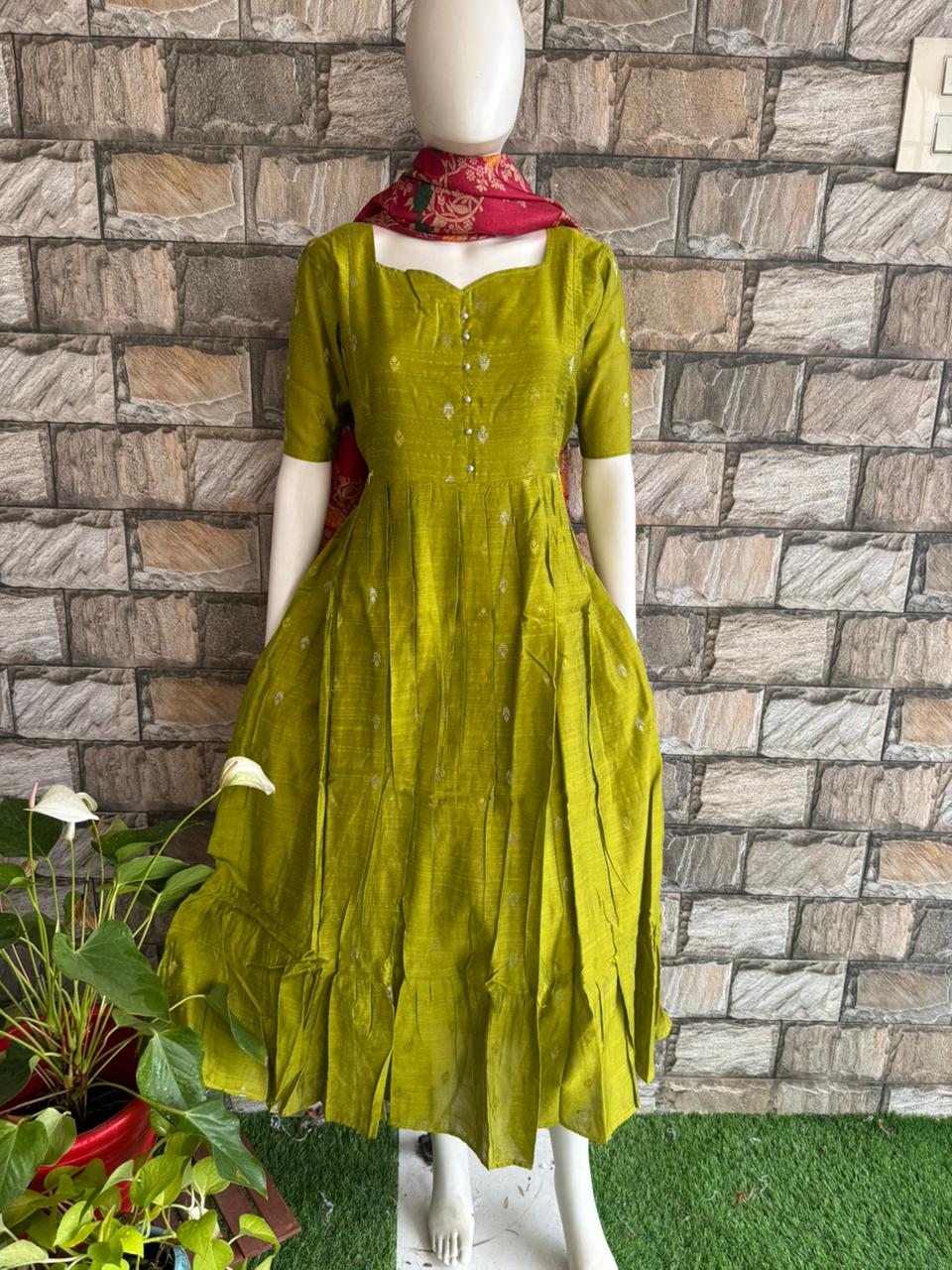 Parrot Green Raw Silk Maxi CF118
