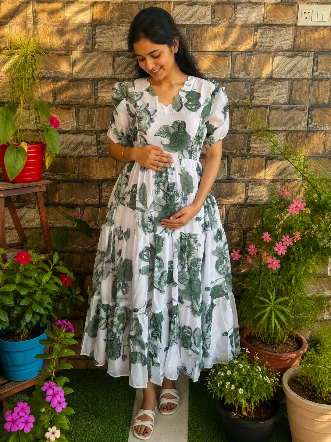 White Georgette maternity maxi