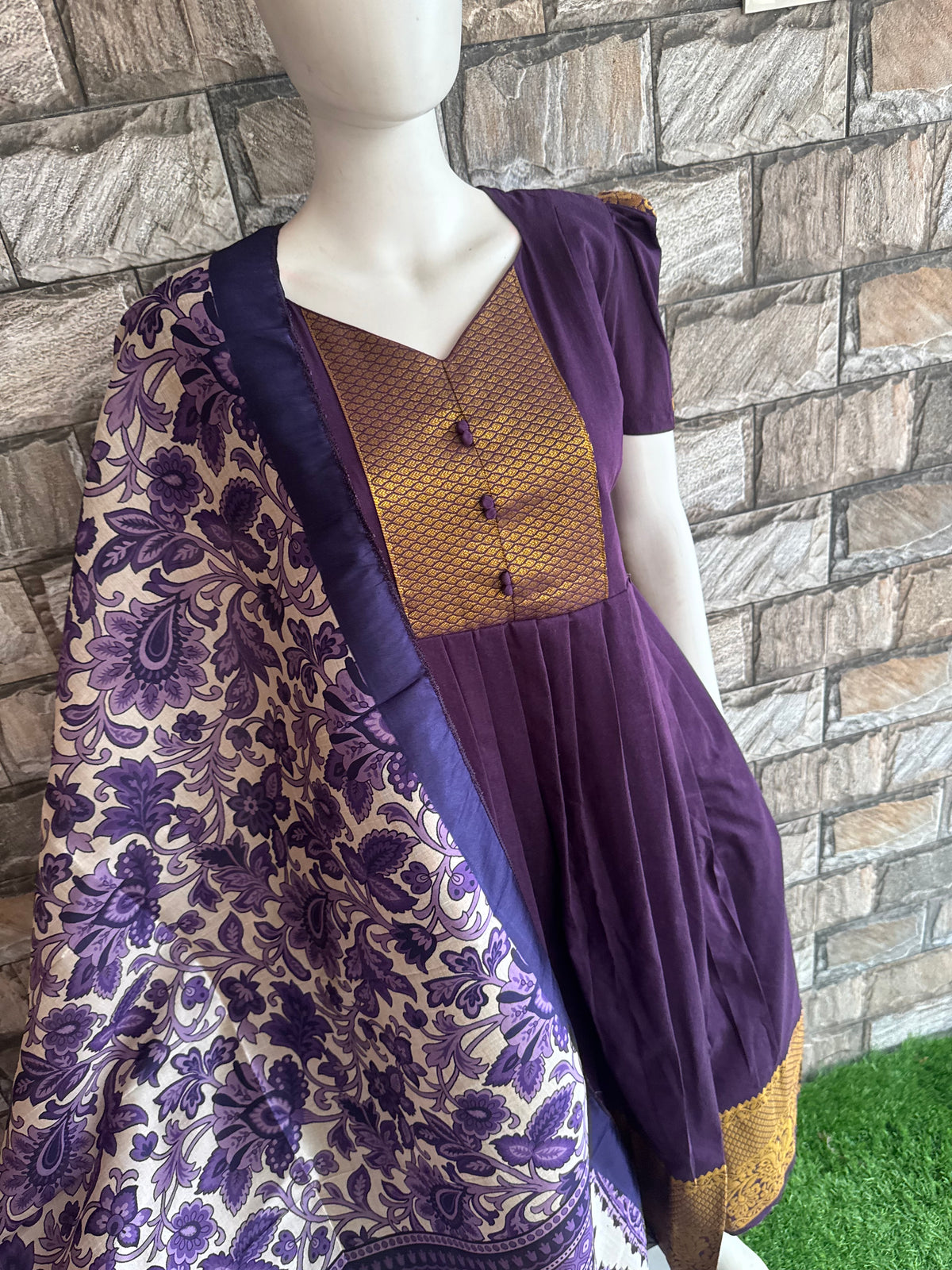 Diwali series Maternity raw silk maxi Brinjal wine  - with Dupatta PRE ORDER 4 business days
