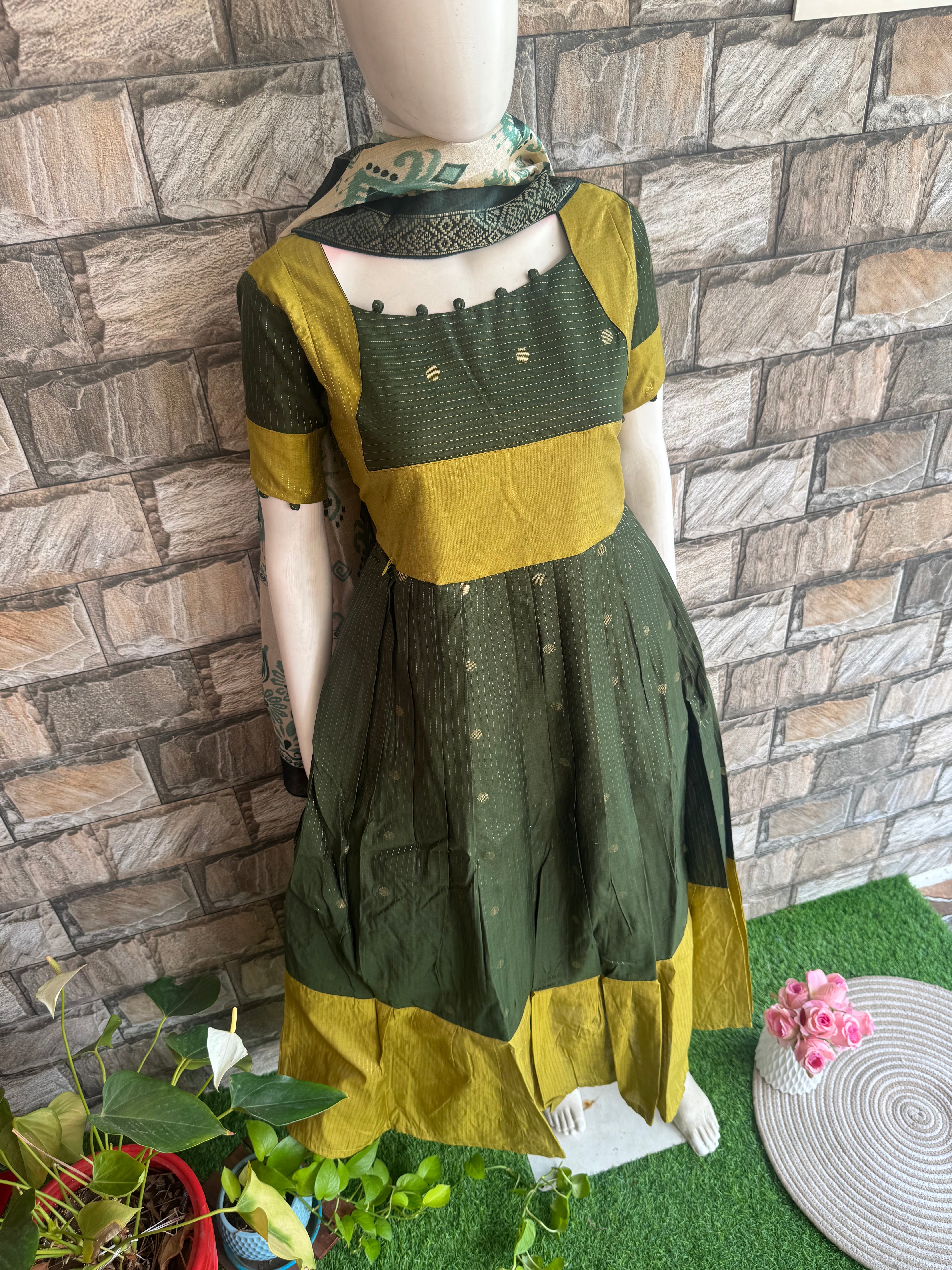 Festive wear Maternity raw silk maxi Olive Green