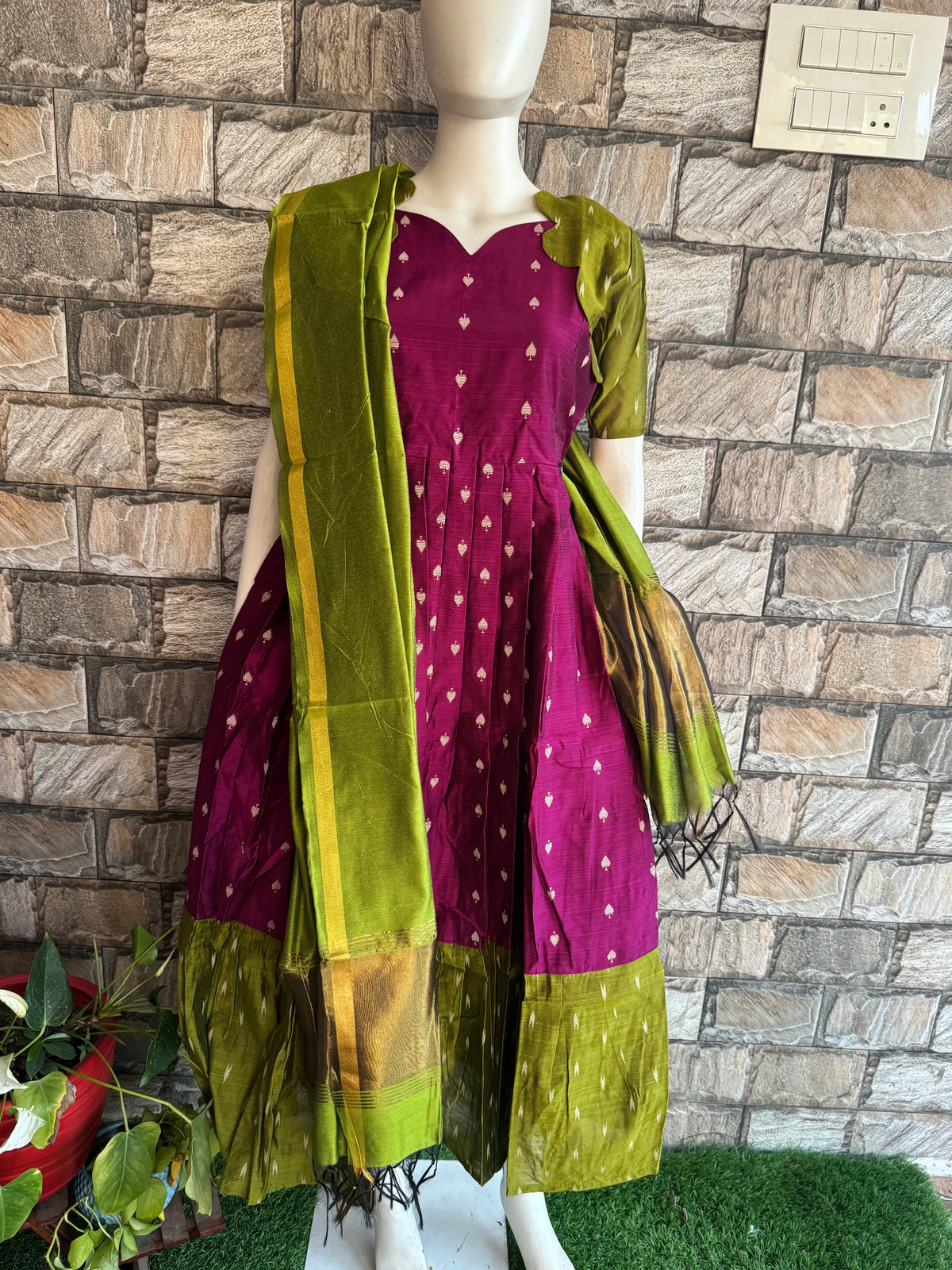 Diwali series Maternity raw silk maxi- with Dupatta