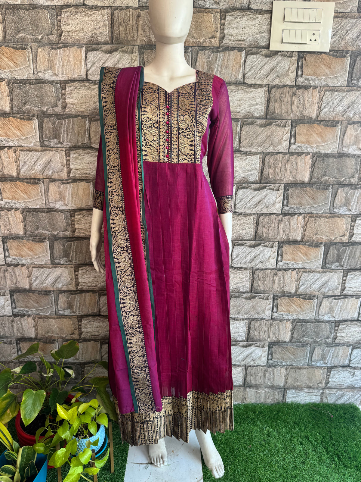 Diwali series Maternity chettinad cotton maxi with dupatta Brinjal wine