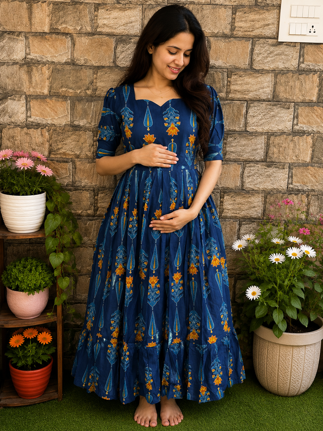 Navy soft cotton Maternity maxi Christmas tree