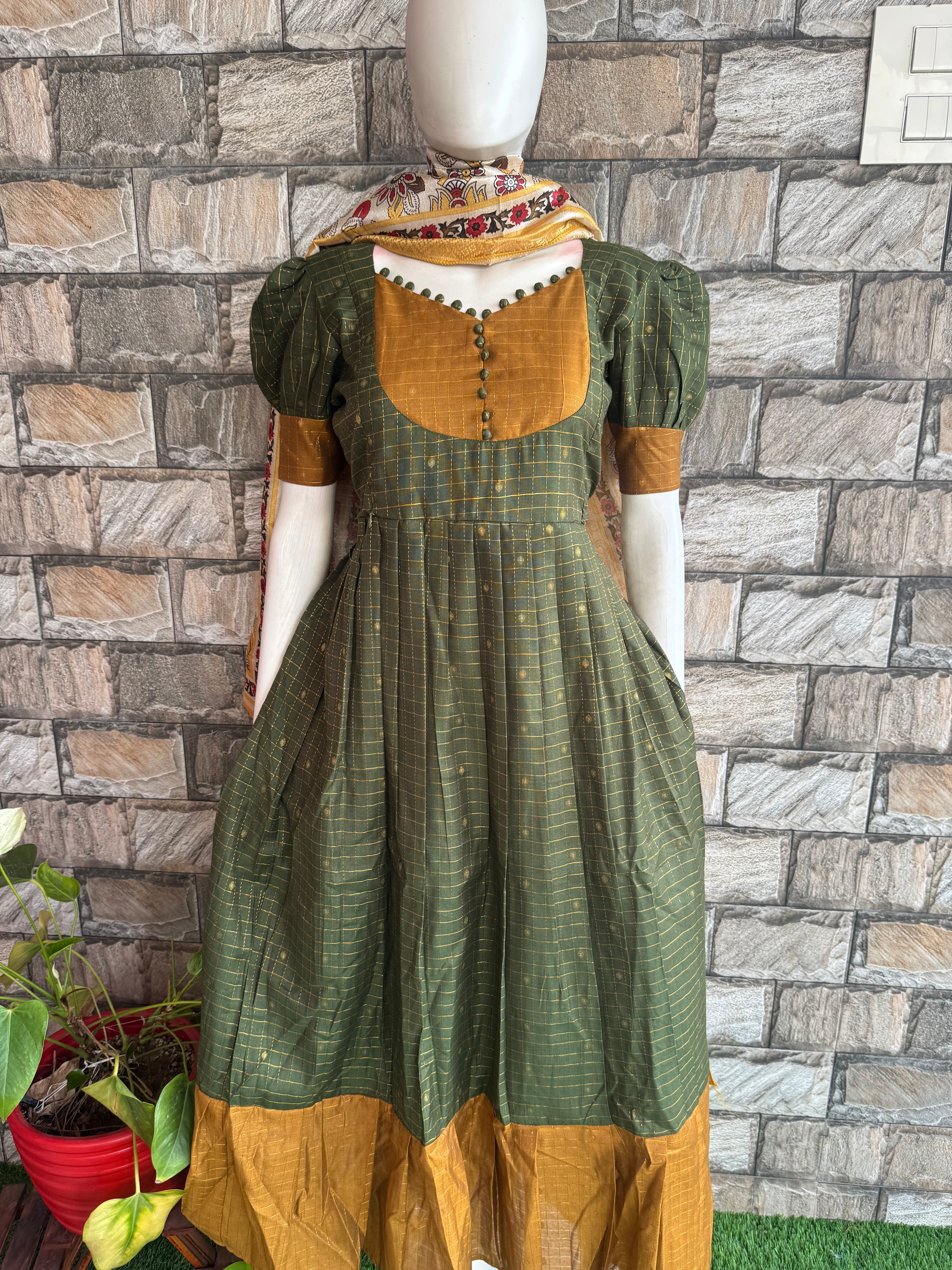 Festive wear Maternity Handloom silk maxi Mahendi