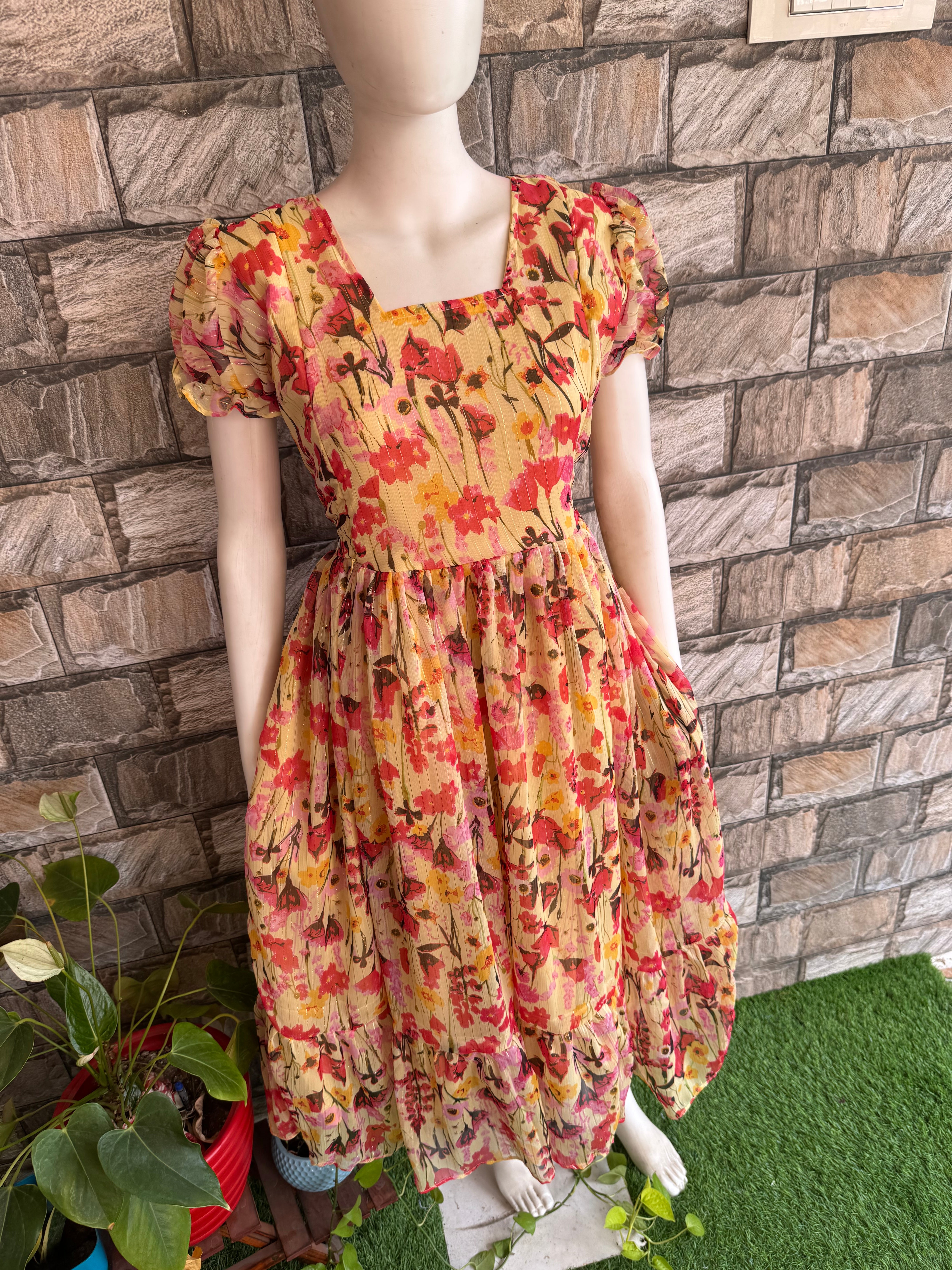 Cheese yellow Shade Georgette Maternity Maxi