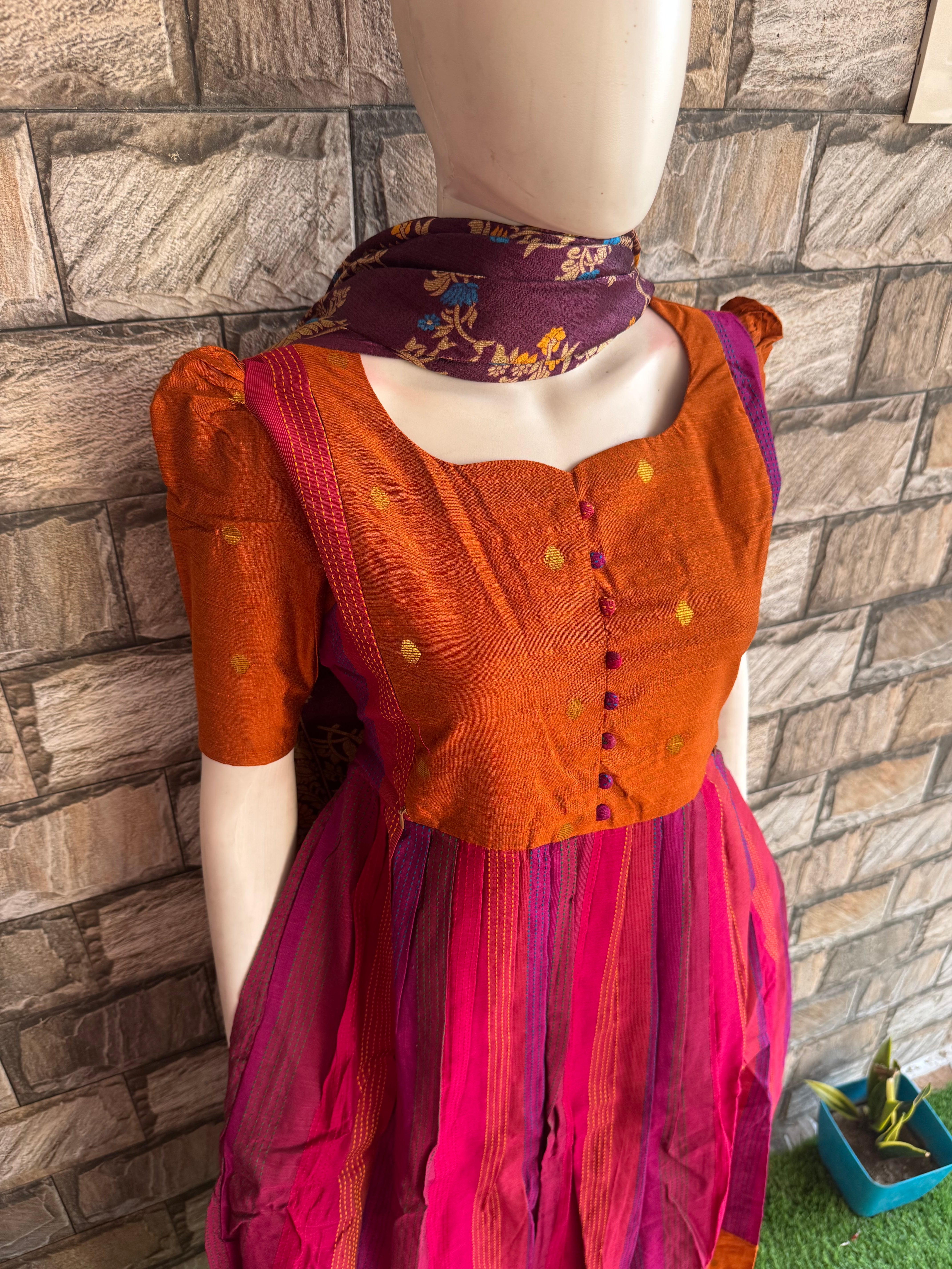 Multi colour Rawsilk Maternity maxi