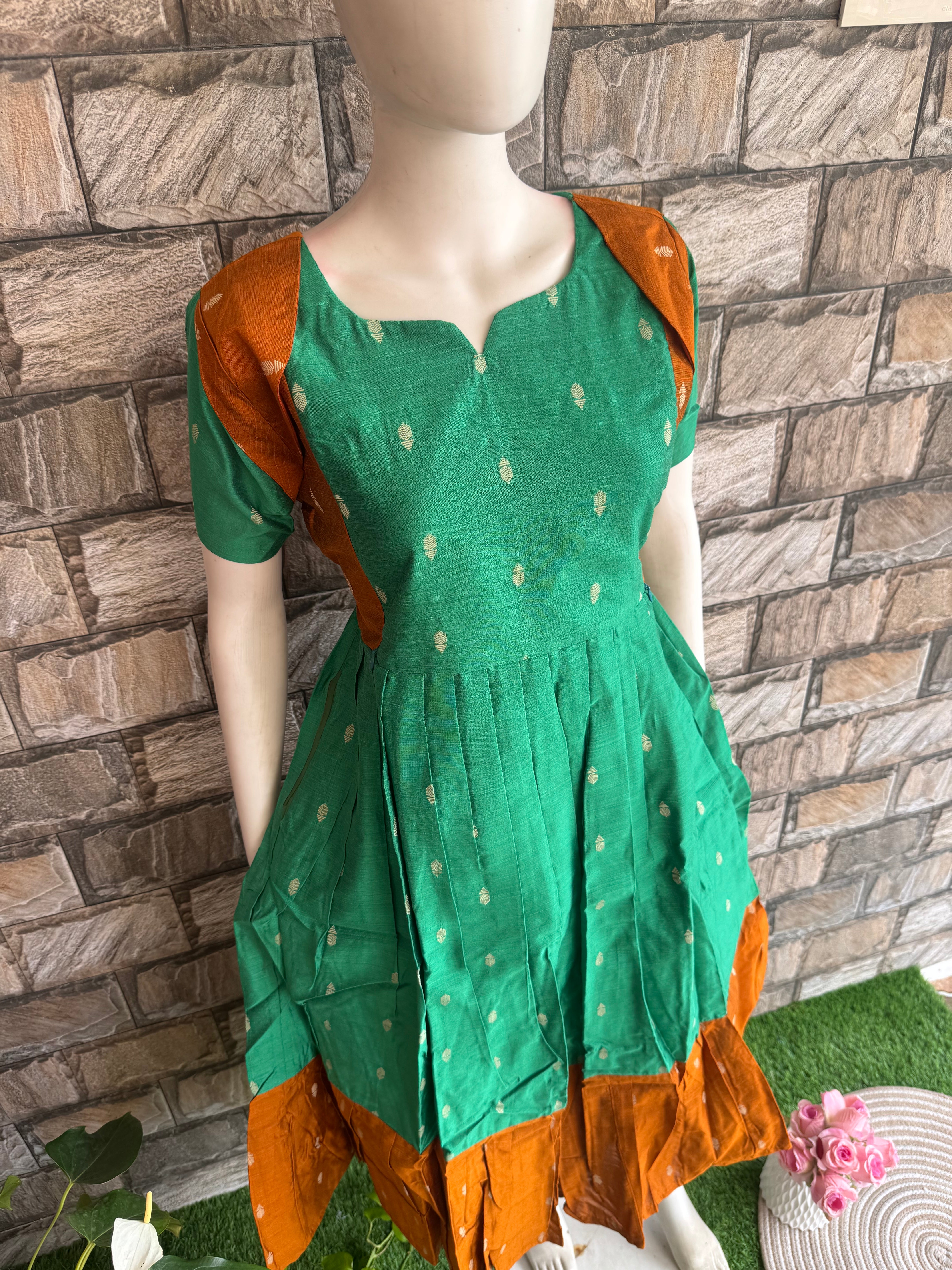 Festive wear Maternity raw silk maxi English Green