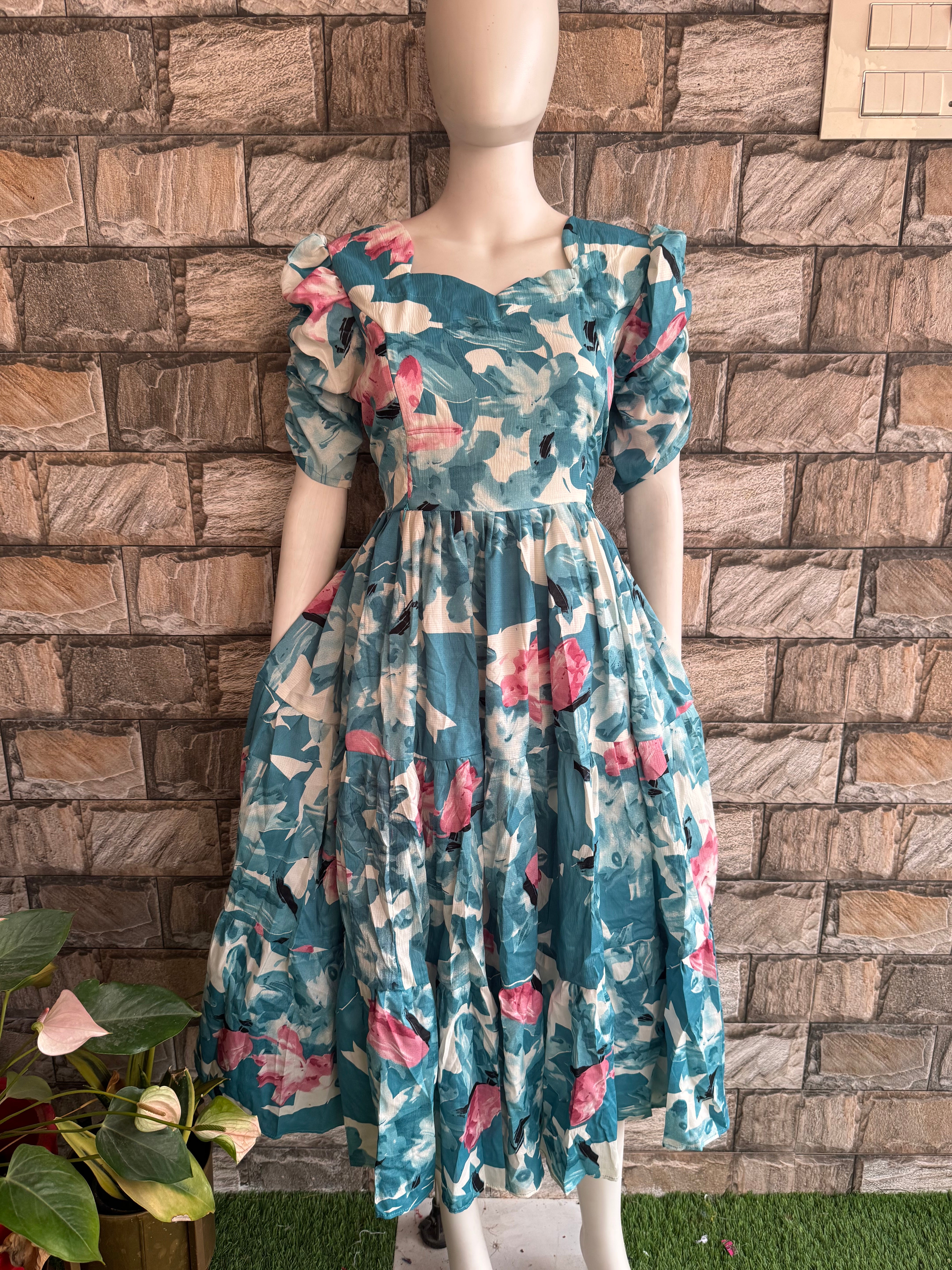 Teal blue delta Crepe maternity maxi