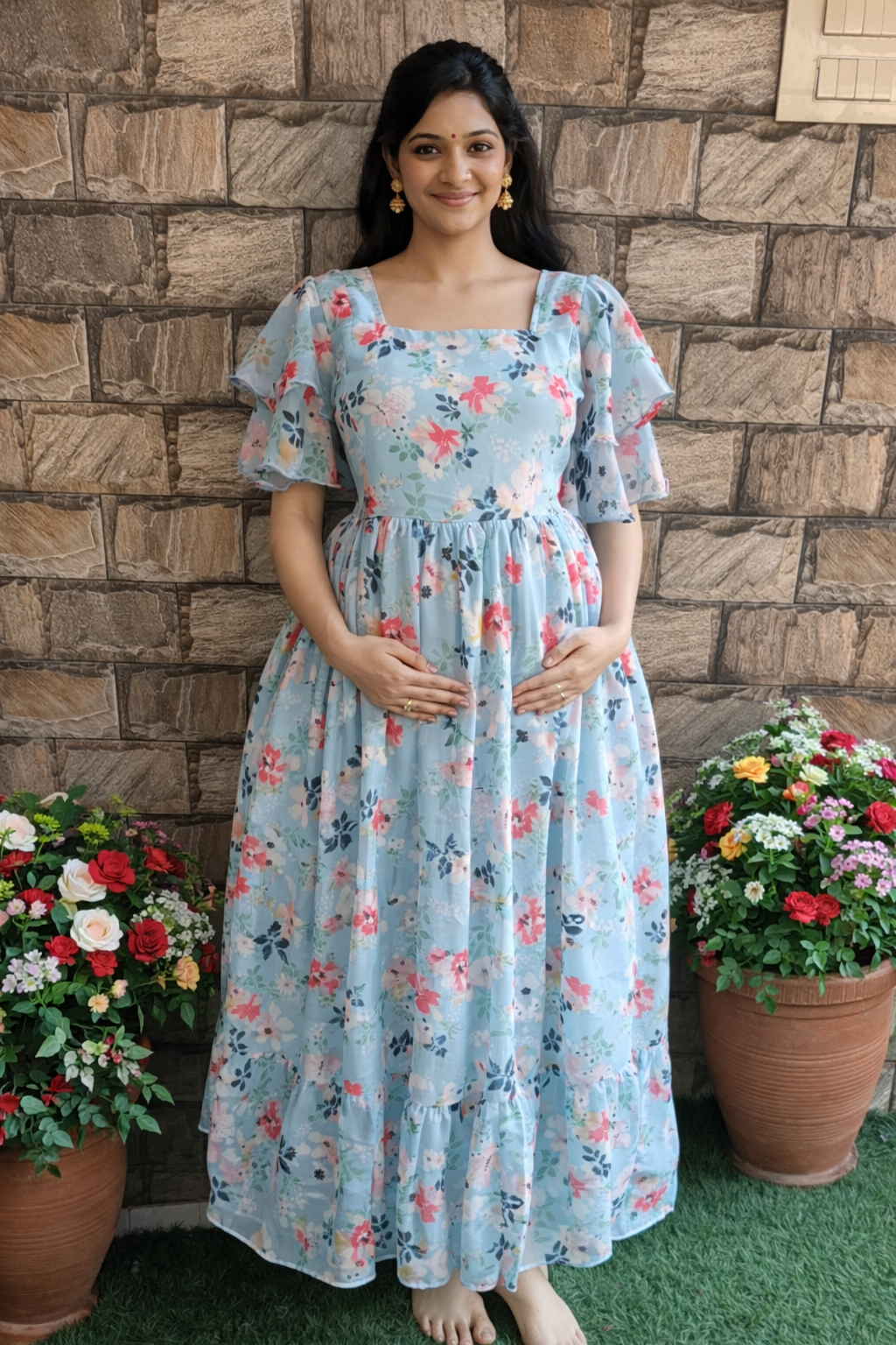 Ice Blue Georgette Maternity maxi