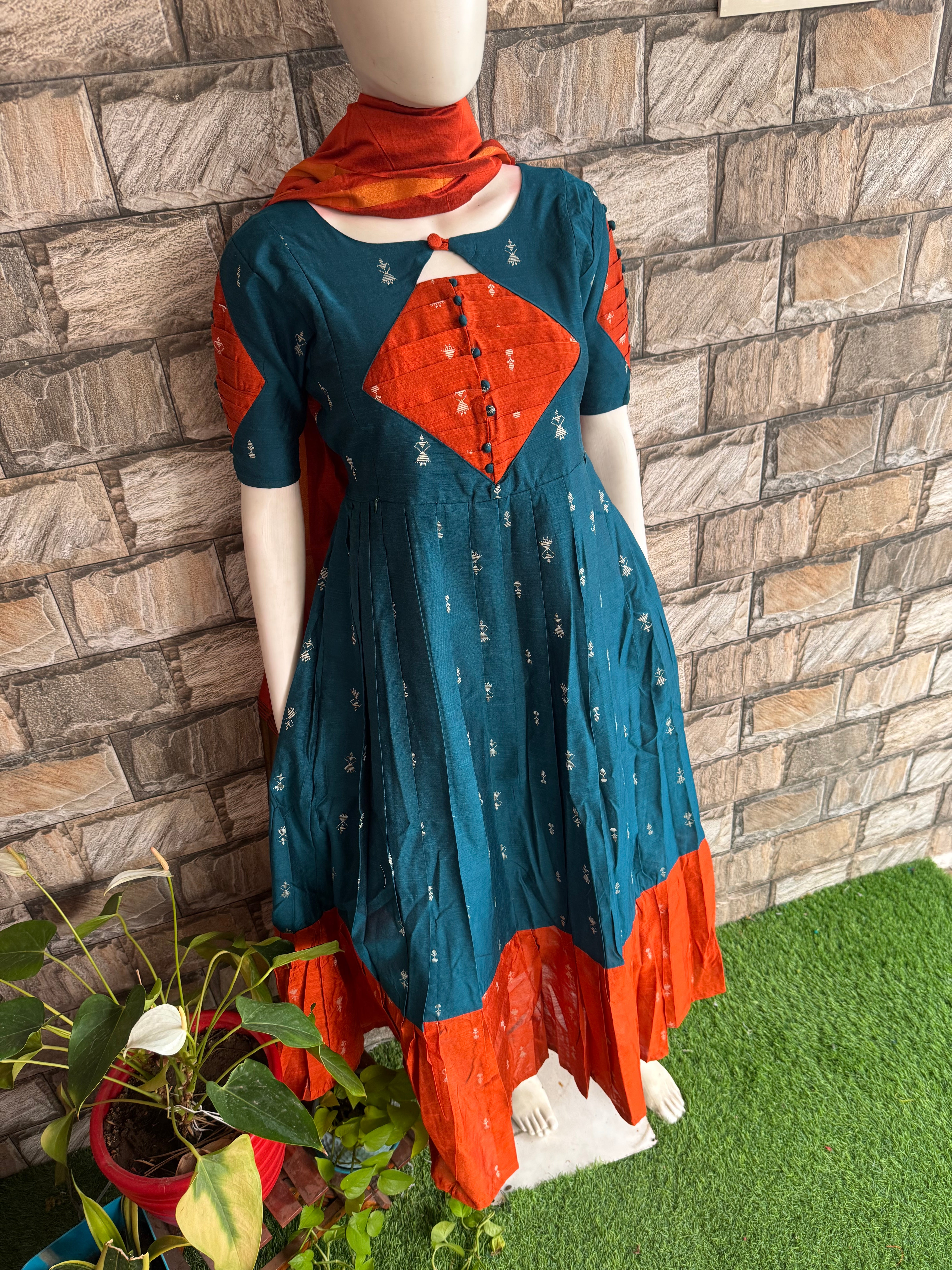 Festive wear Maternity raw silk maxi Rust orange