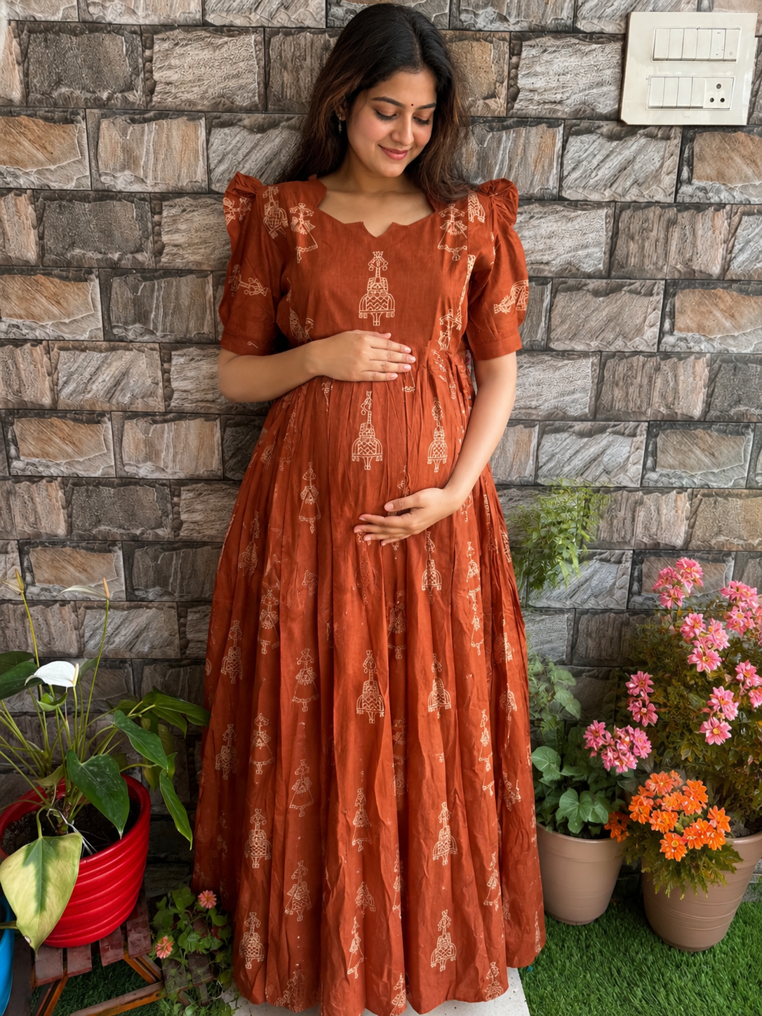 Brown  Jhumka soft cotton Maternity maxi