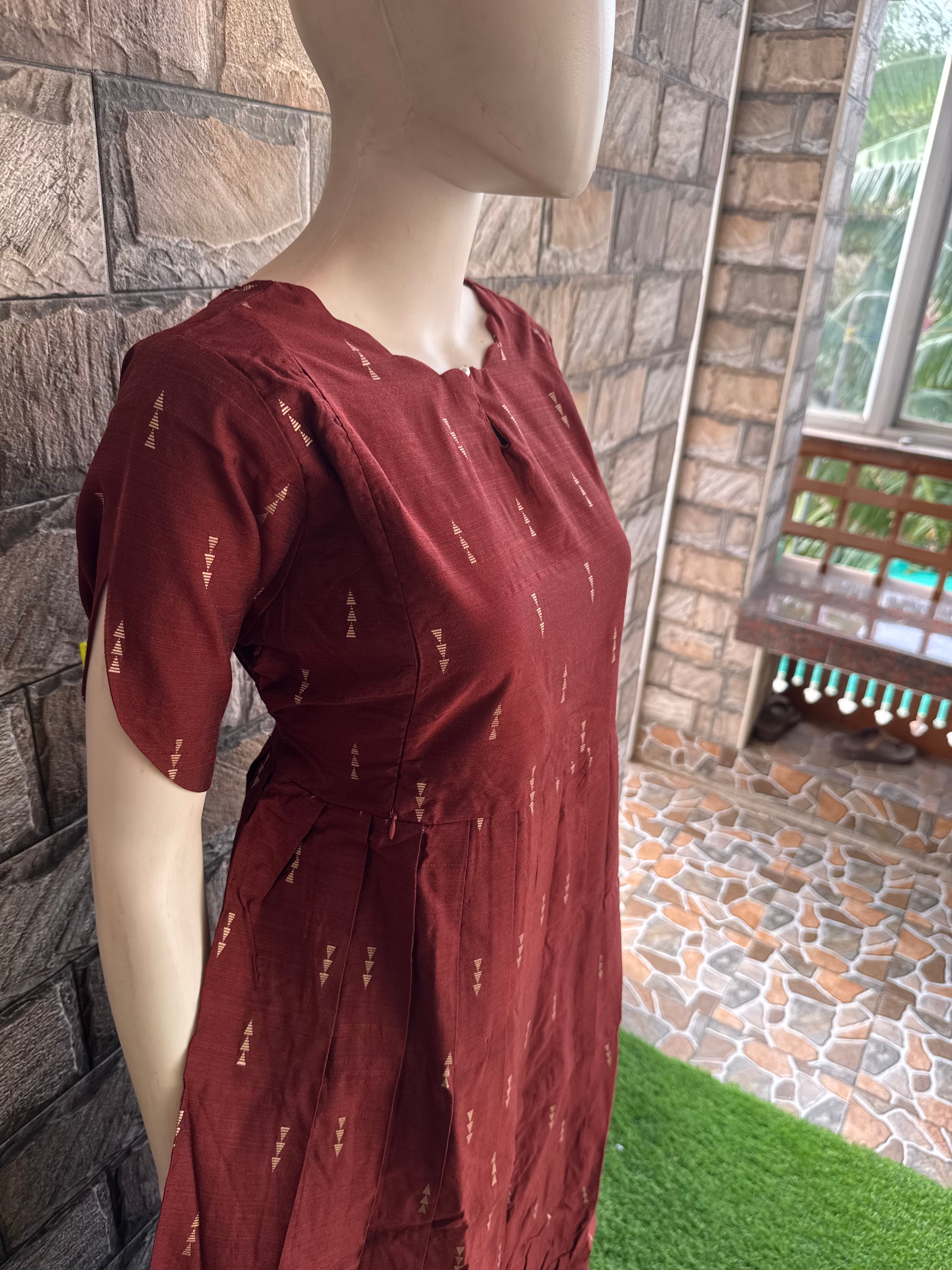 Festive wear Maternity raw silk maxi Coffee Brick Brown