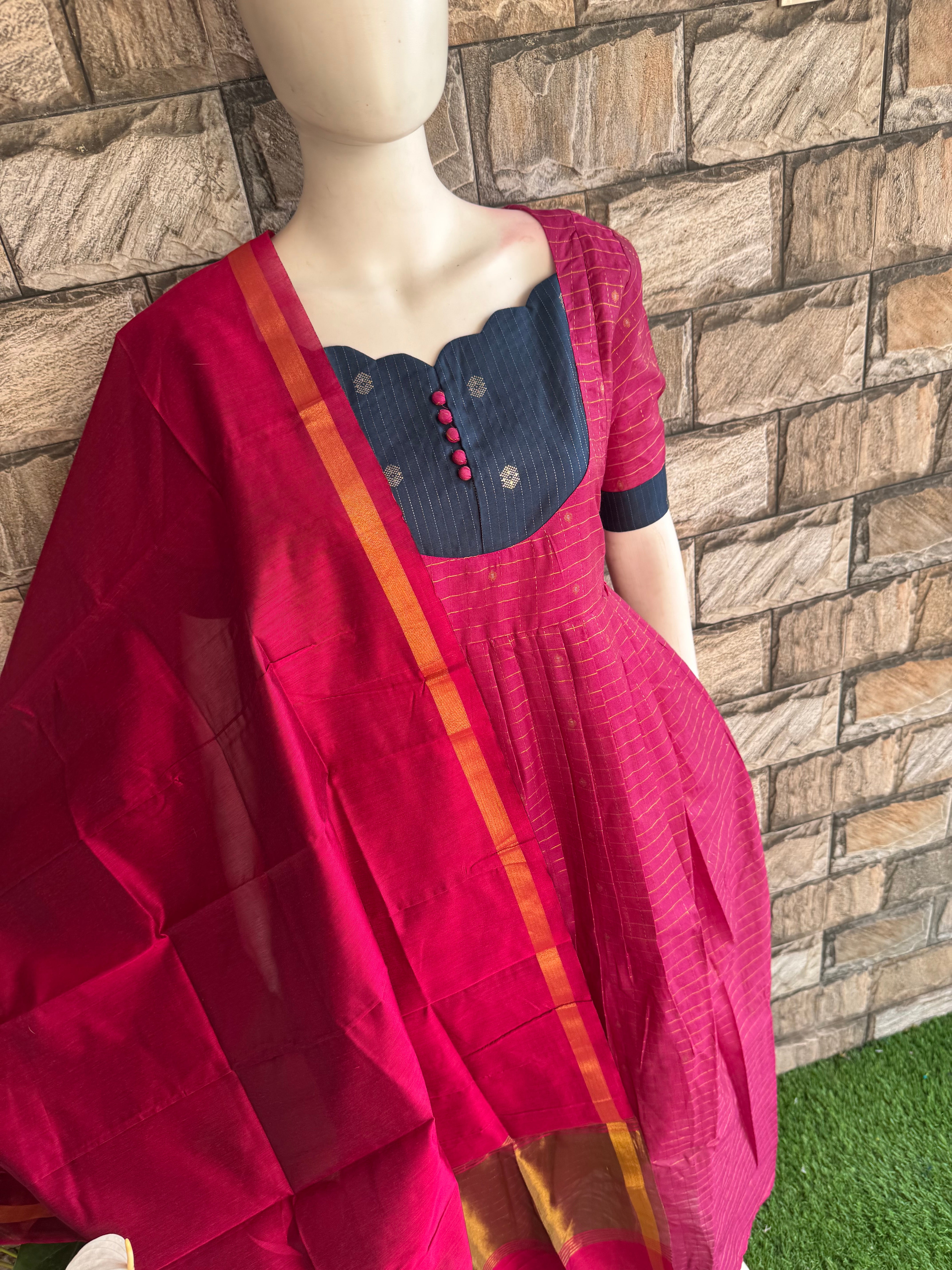 Silk cotton Magenta Dupatta