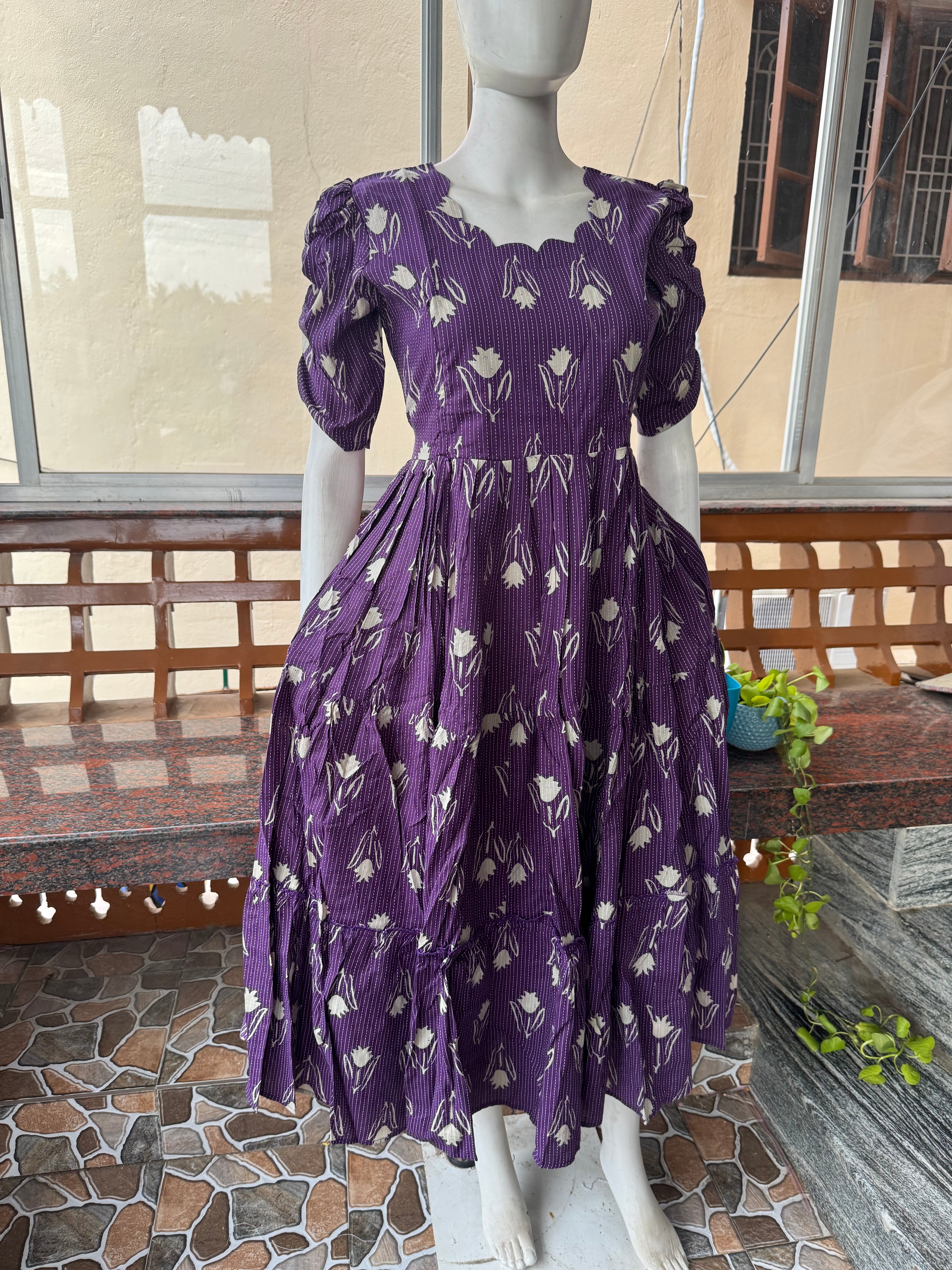 Soft kanta cotton Maternity Feeding  maxi - Pale Brinjal