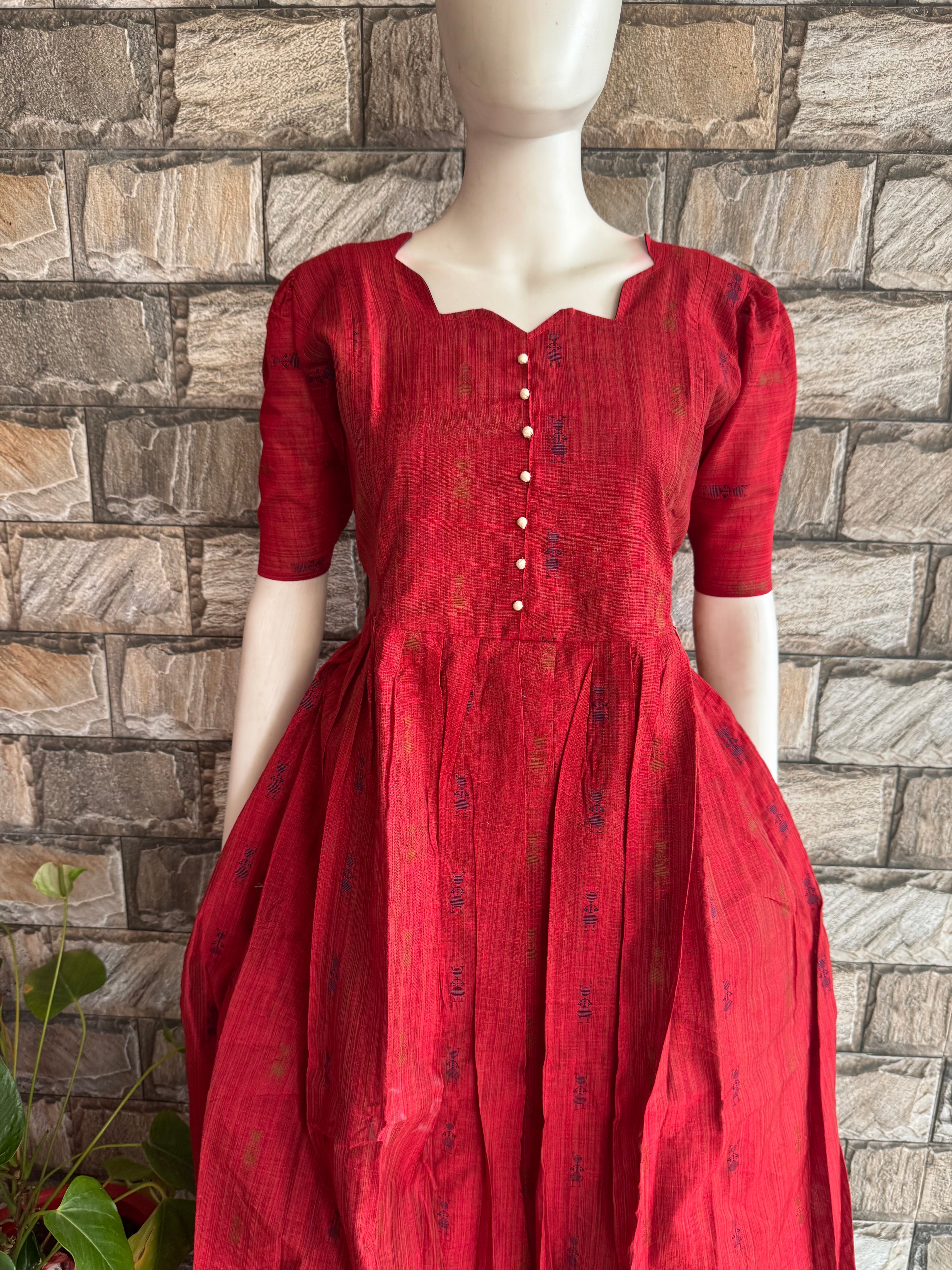 Jacquard handloom cotton  maternity Feeding maxi Maroon