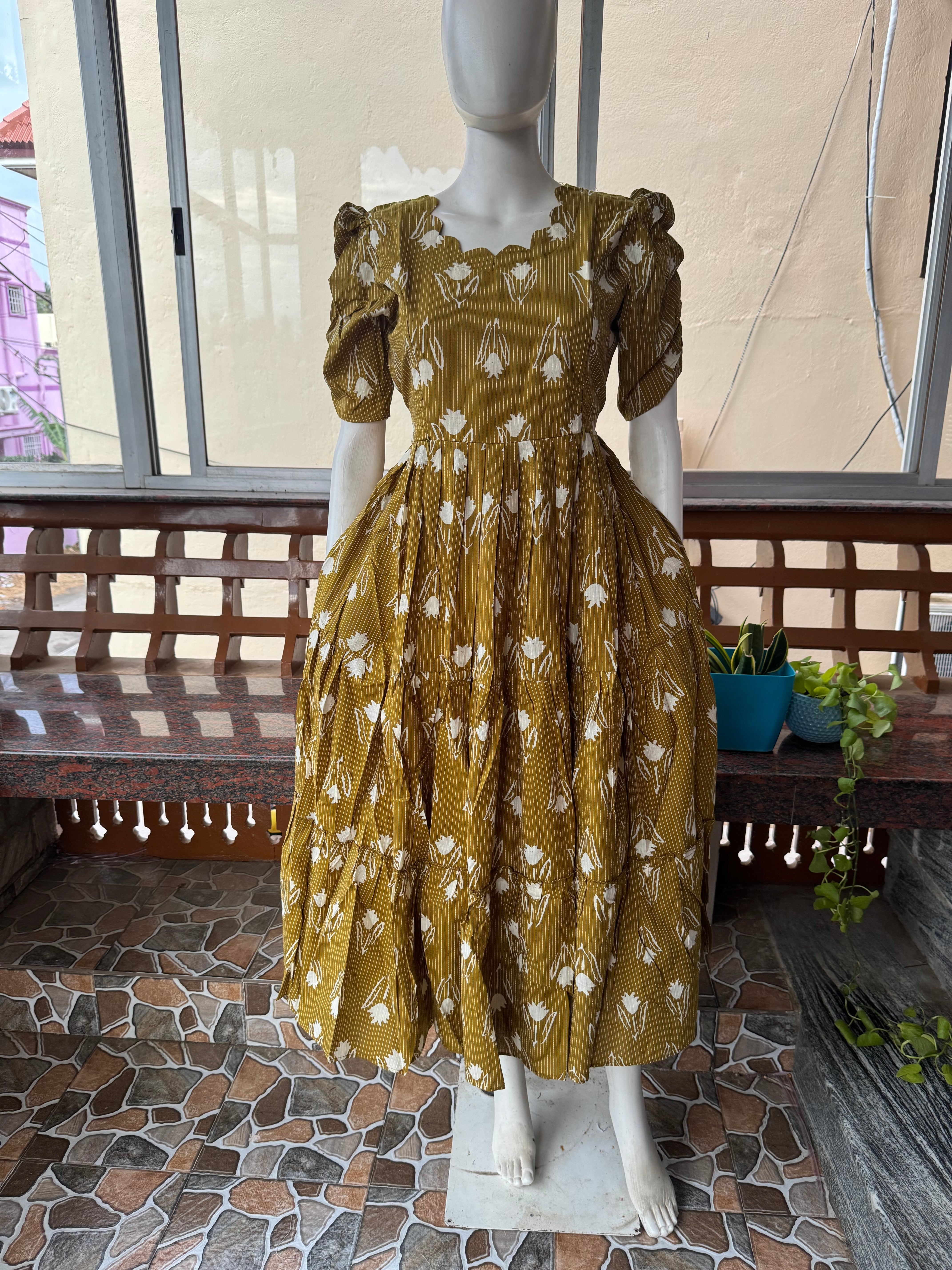 Soft kanta cotton Maternity Feeding  maxi - Olive yellow mix shade