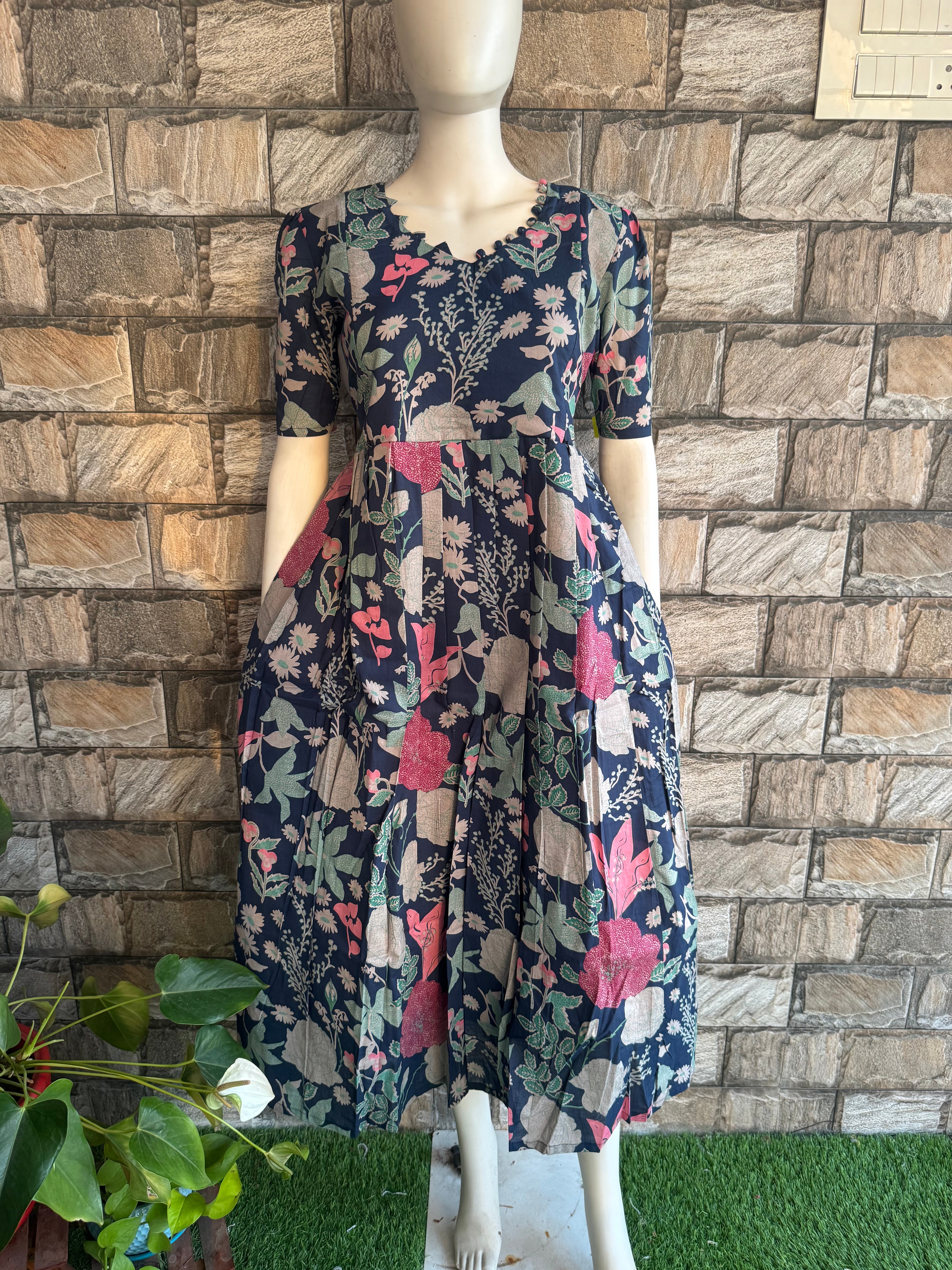 Pale navy Blue Cotton Maternity Maxi