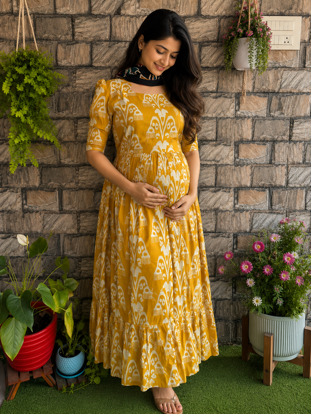 Mustard yellow soft cotton Maternity maxi