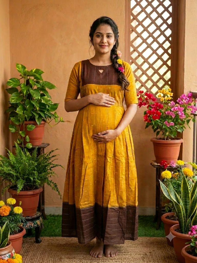 Diwali series Maternity raw silk maxi Choco
