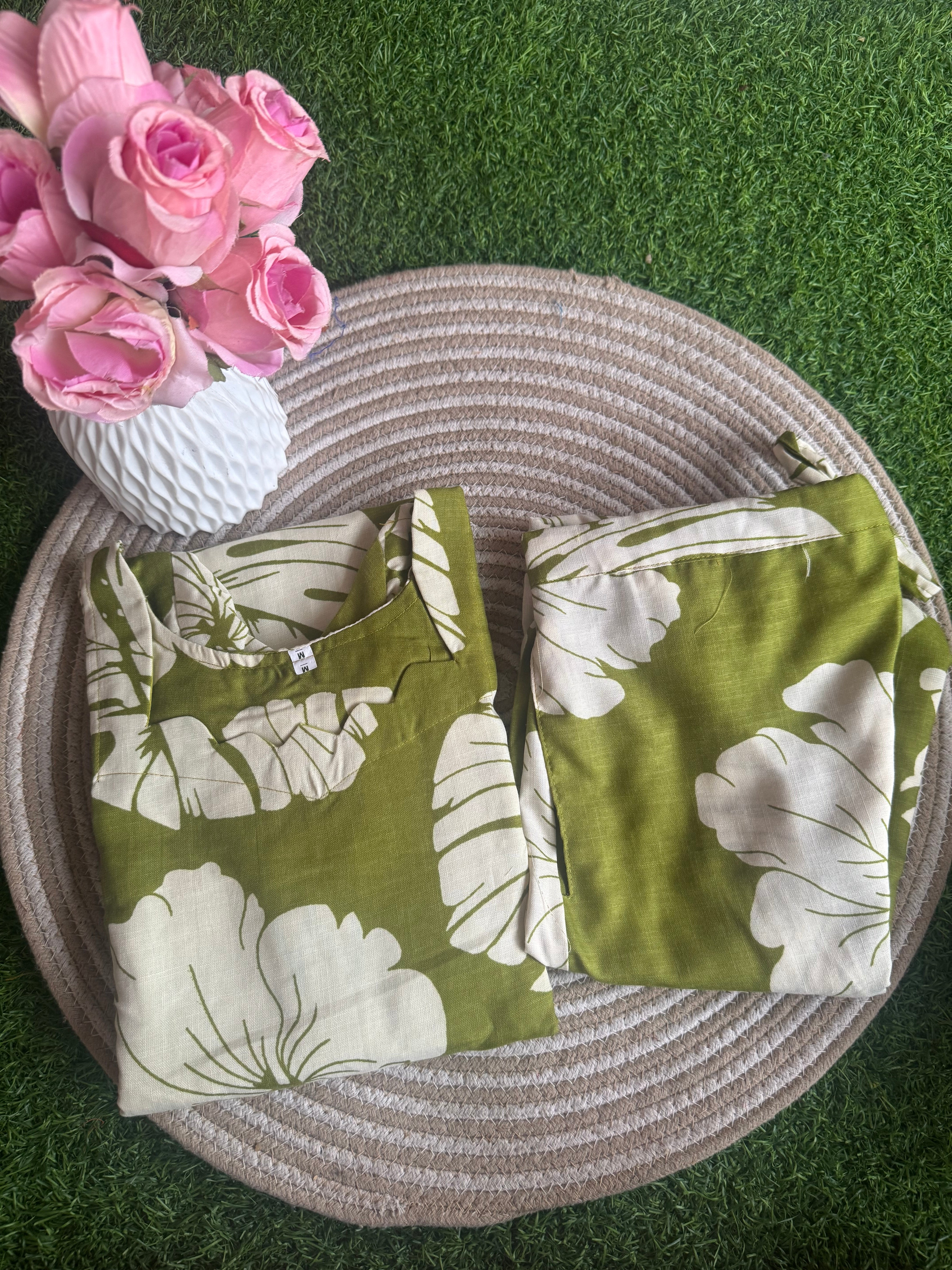 Olive Parrot Green Co ord Set Top +Pant