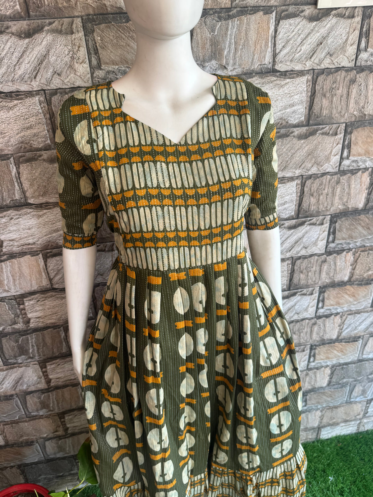 Olive green  soft kanta cotton Maternity Feeding  maxi