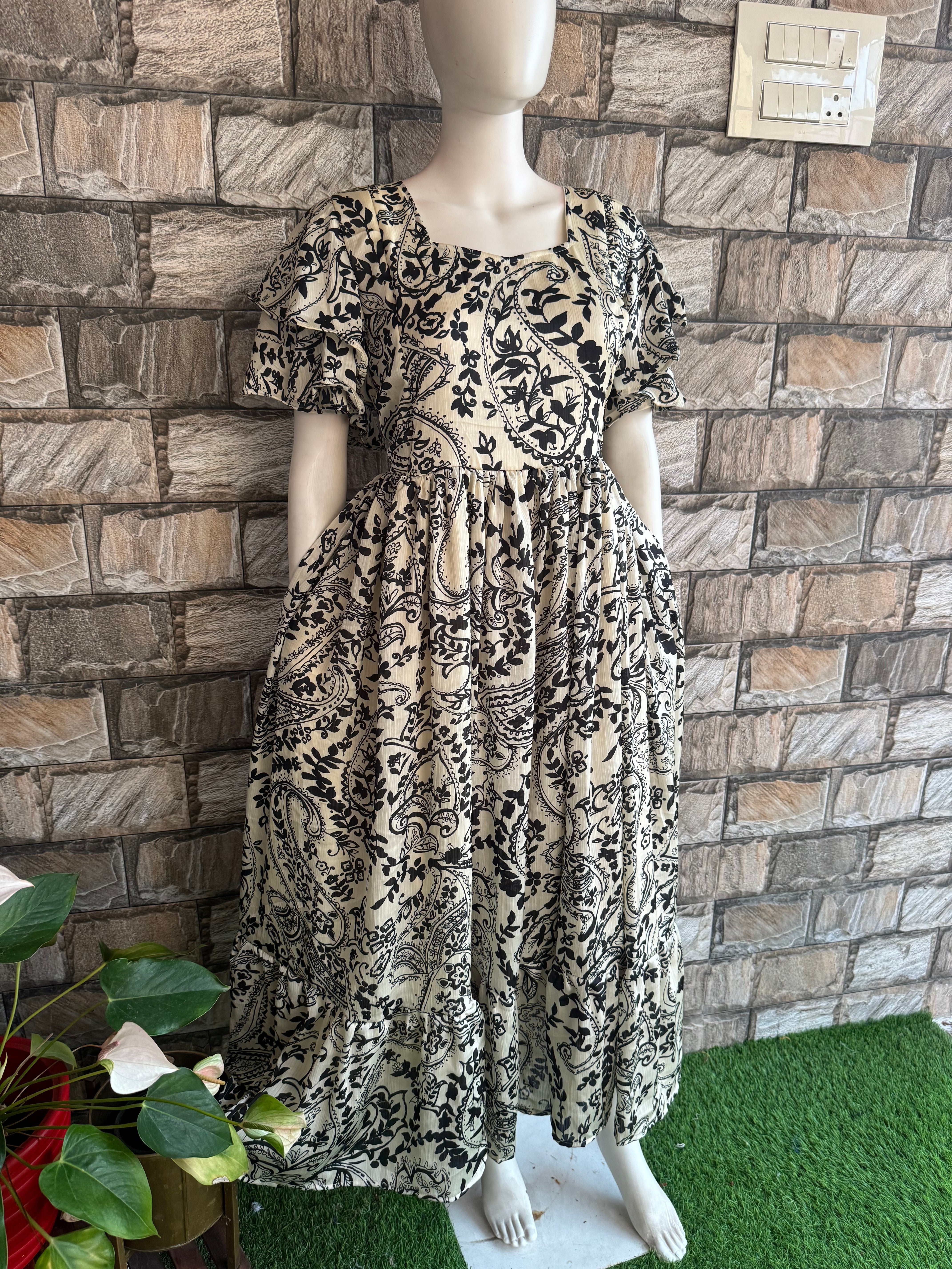 Kalamkari half white Delta Georgette Maternity Maxi