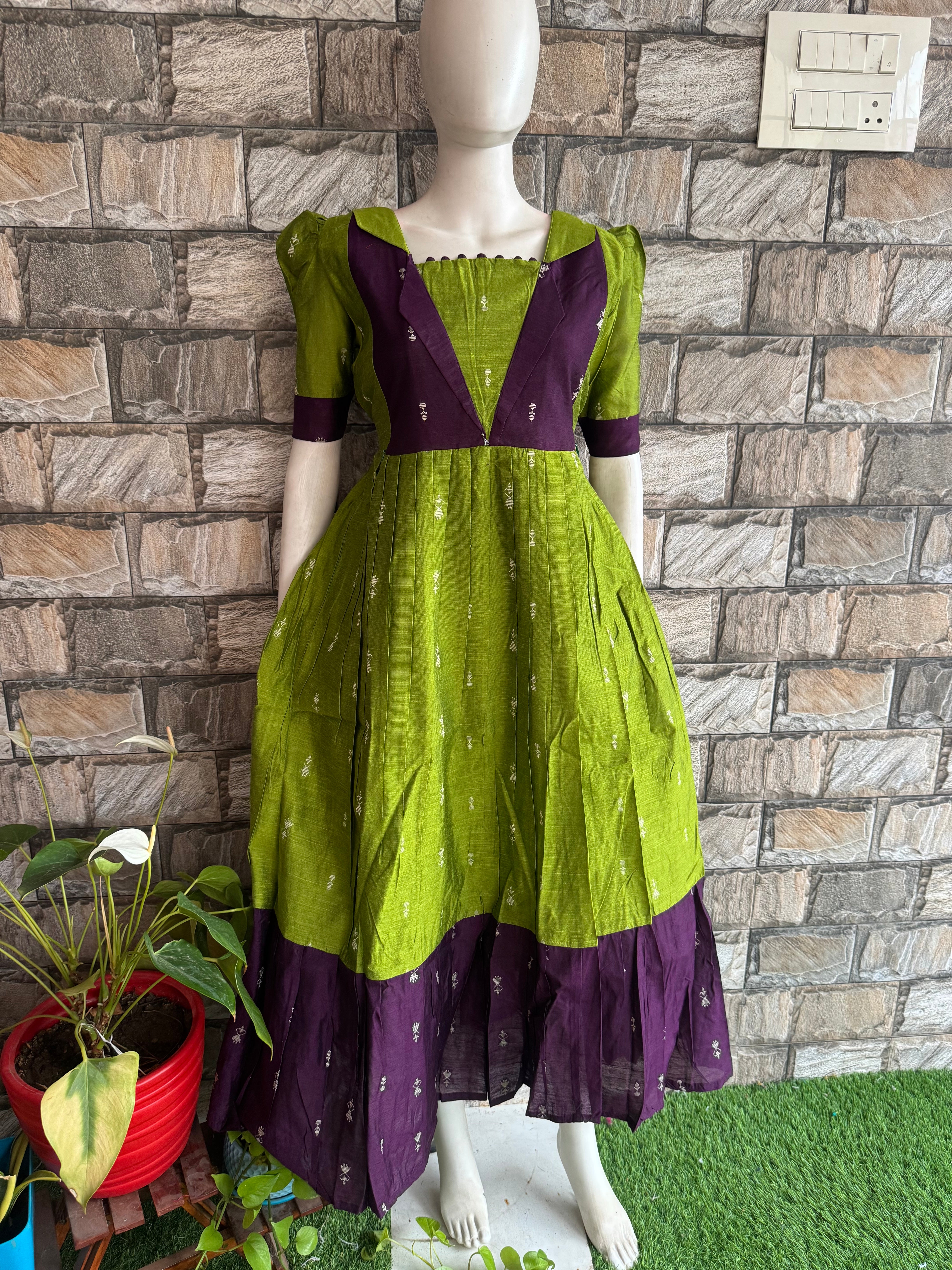 Festive wear Maternity raw silk maxi Olive green