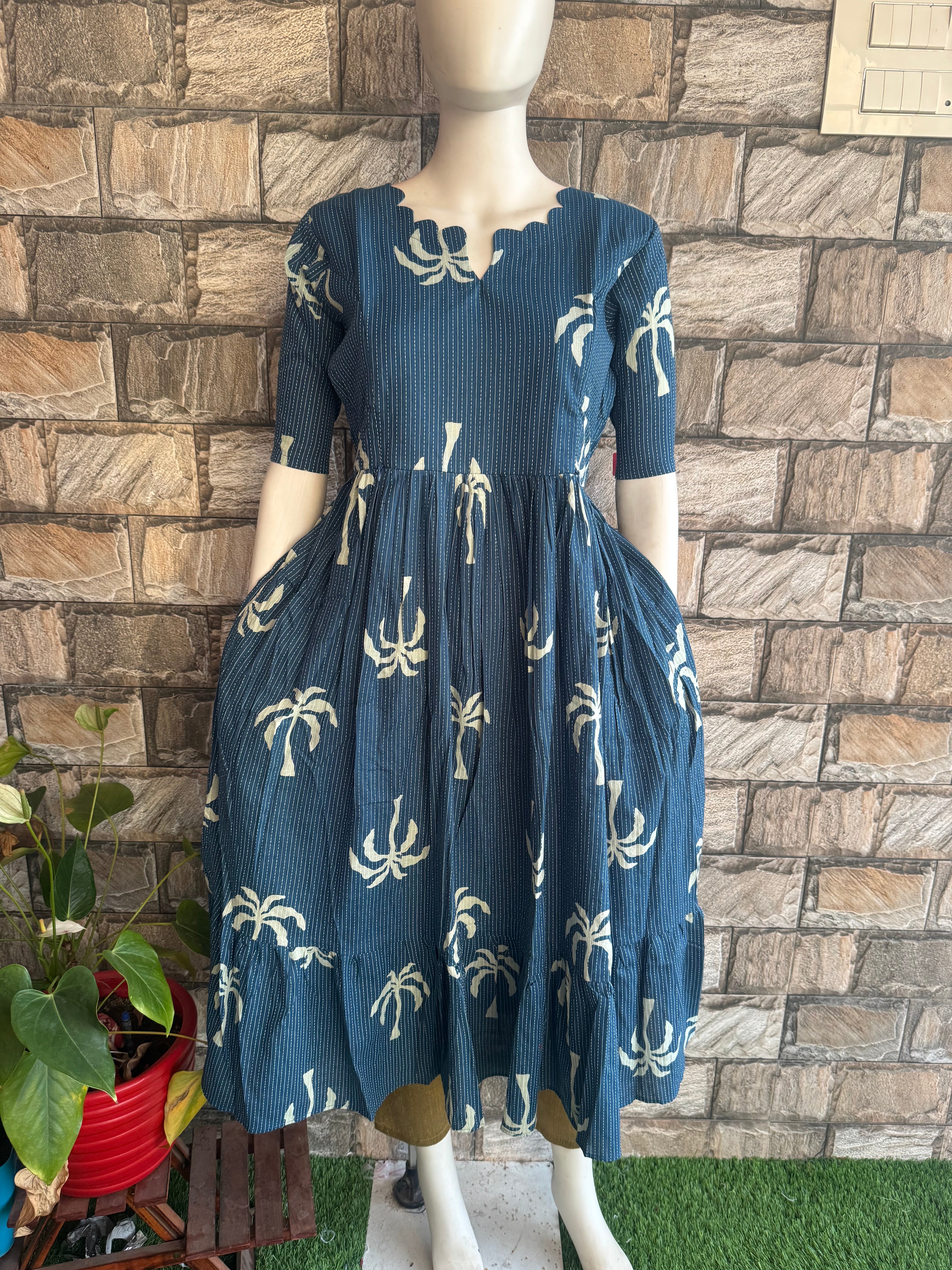 Teal kanta cotton maternity maxi Tree