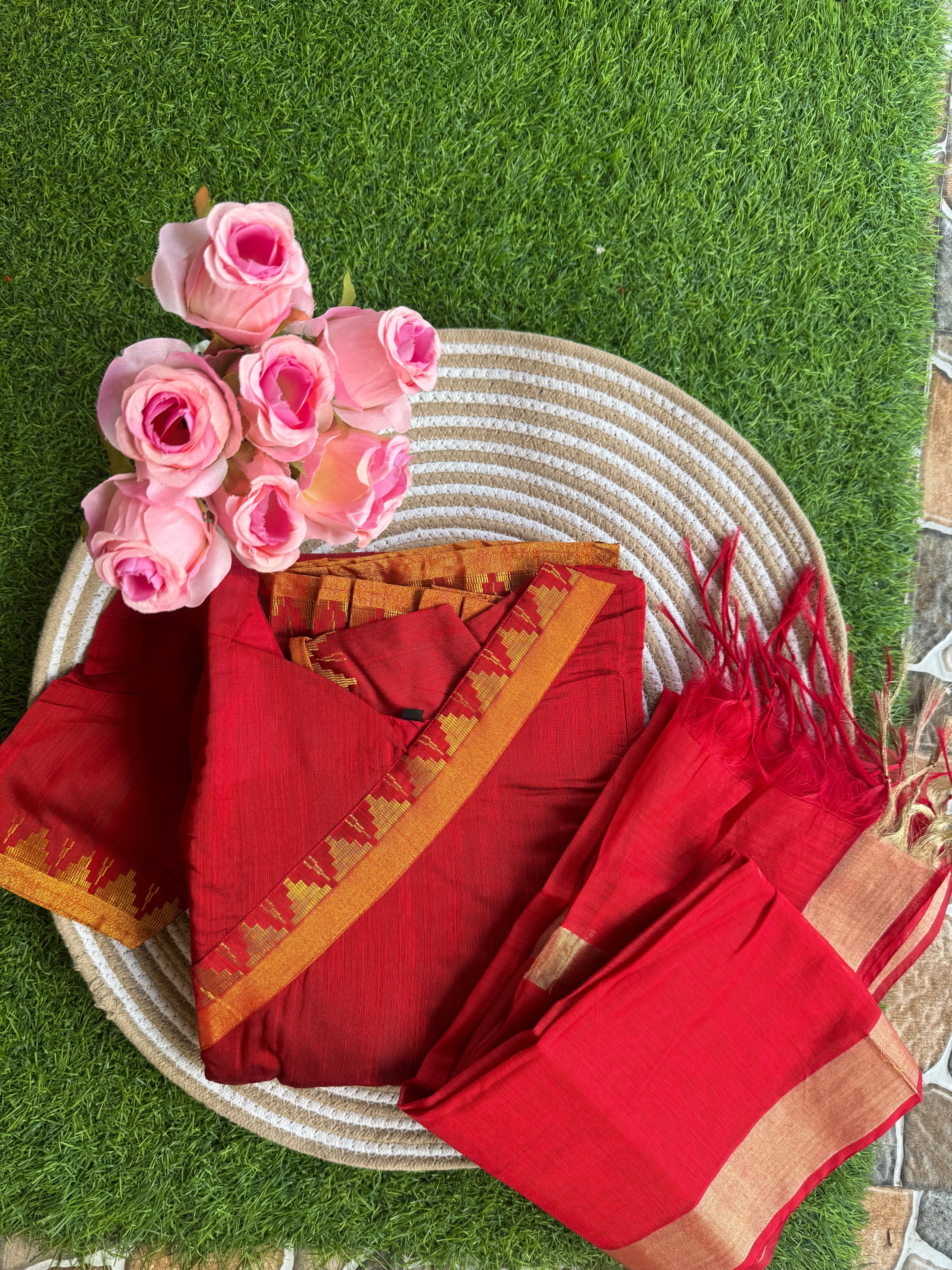 Red silk cotton dupatta