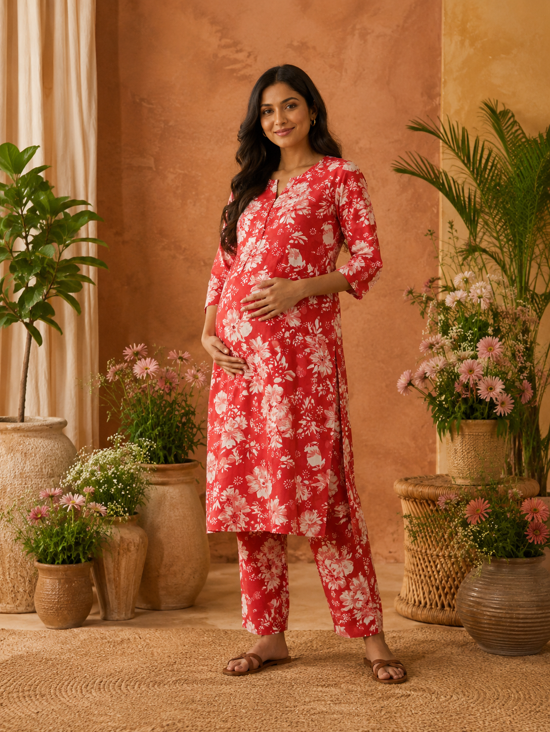 Tomato Red Co ord Set Top +Pant