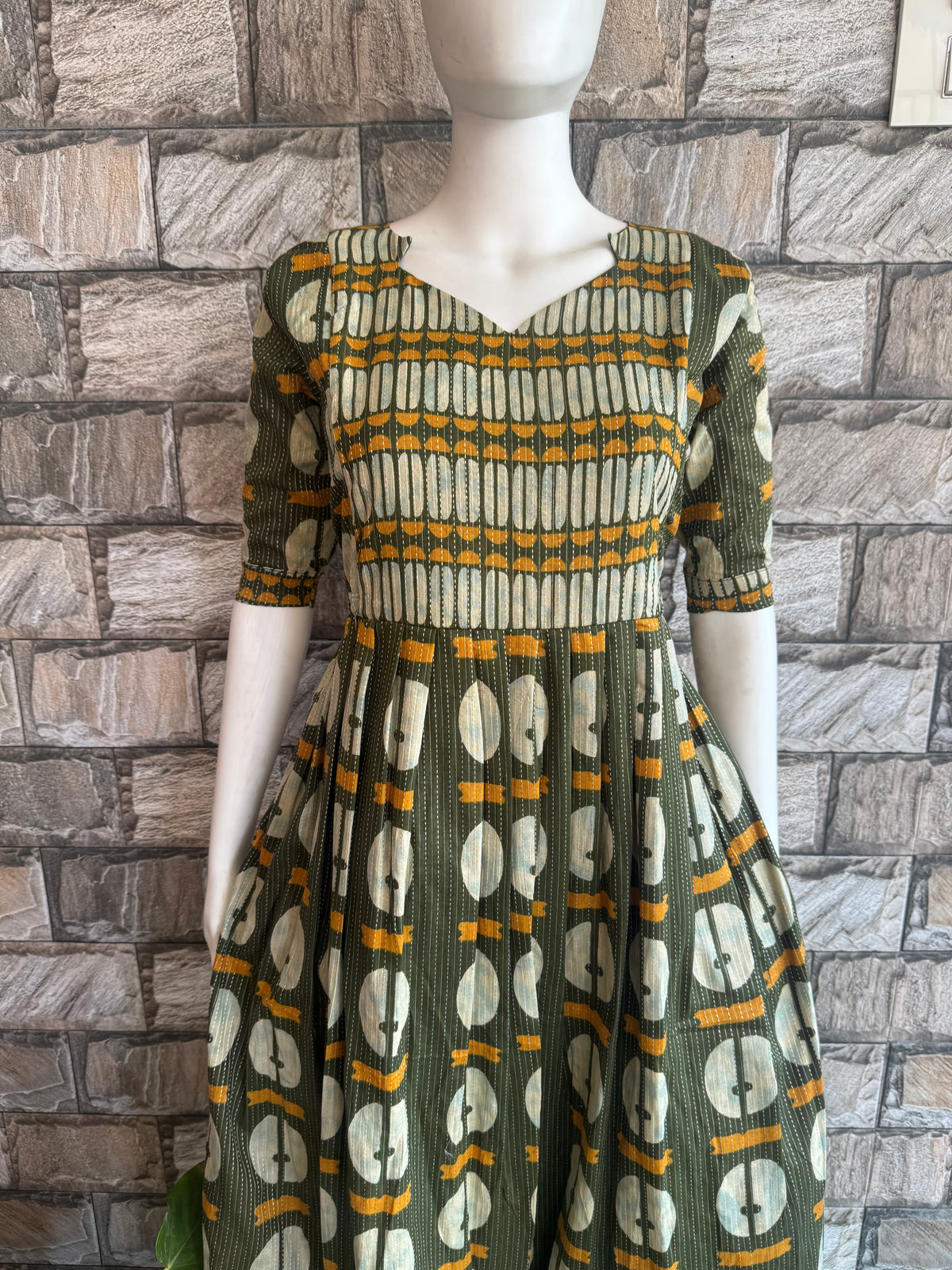 Olive green  soft kanta cotton Maternity Feeding  maxi