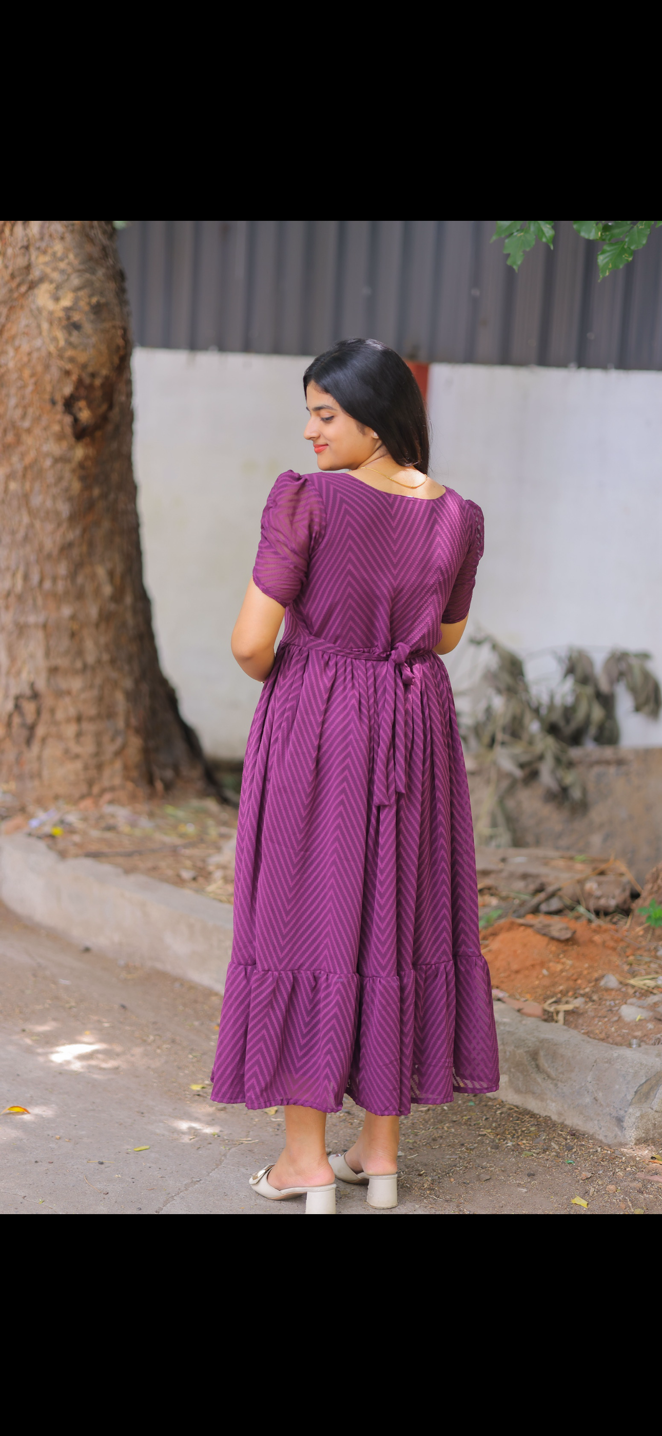 Dobby Brinjal Violet Georgette Maternity Maxi