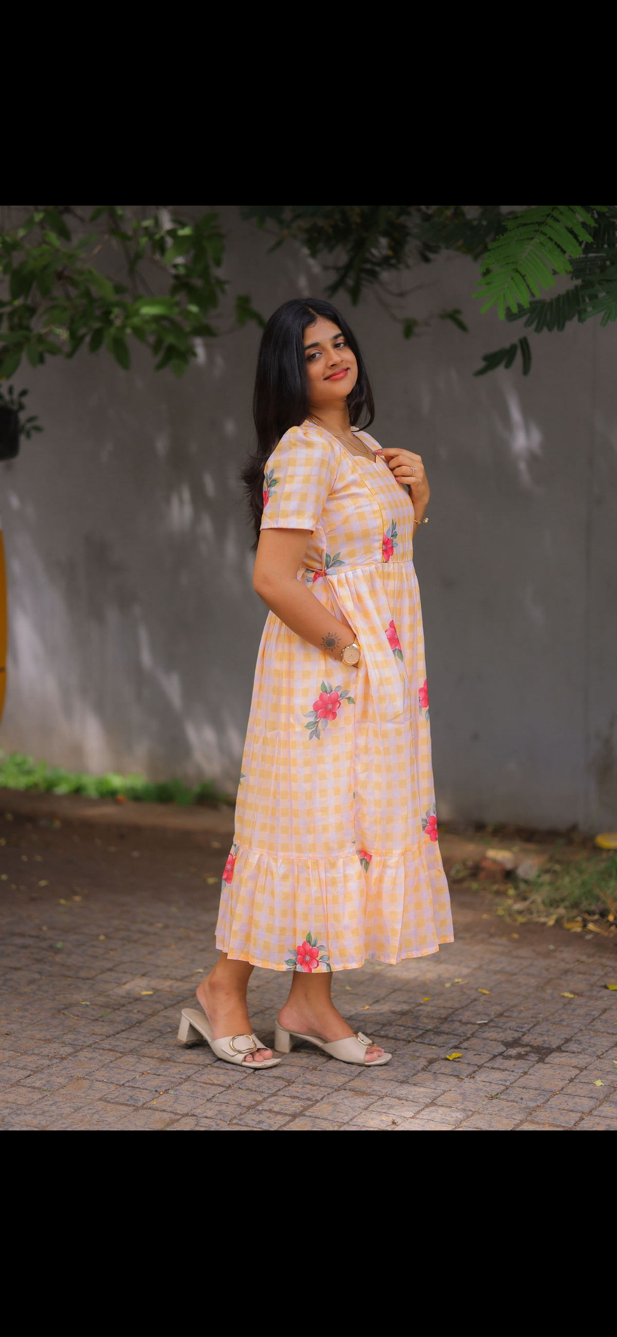 Premium mul Chanderi  cotton Maternity maxi Mango yellow