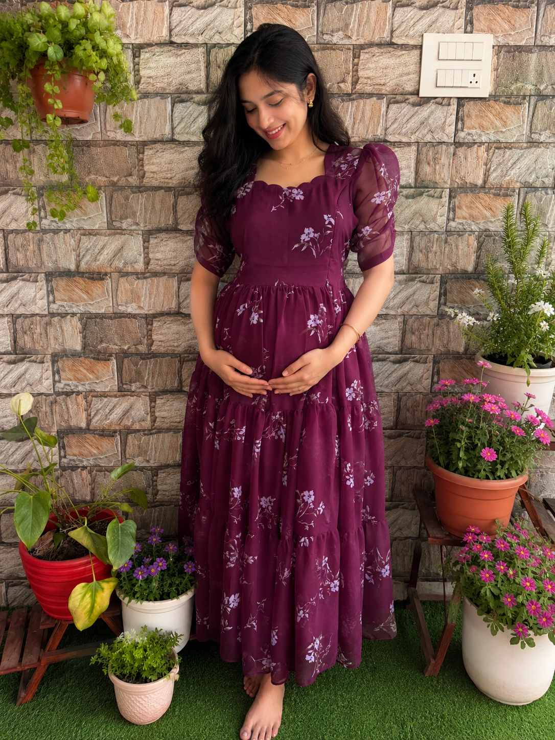 Wine Georgette Maternity Feeding maxi