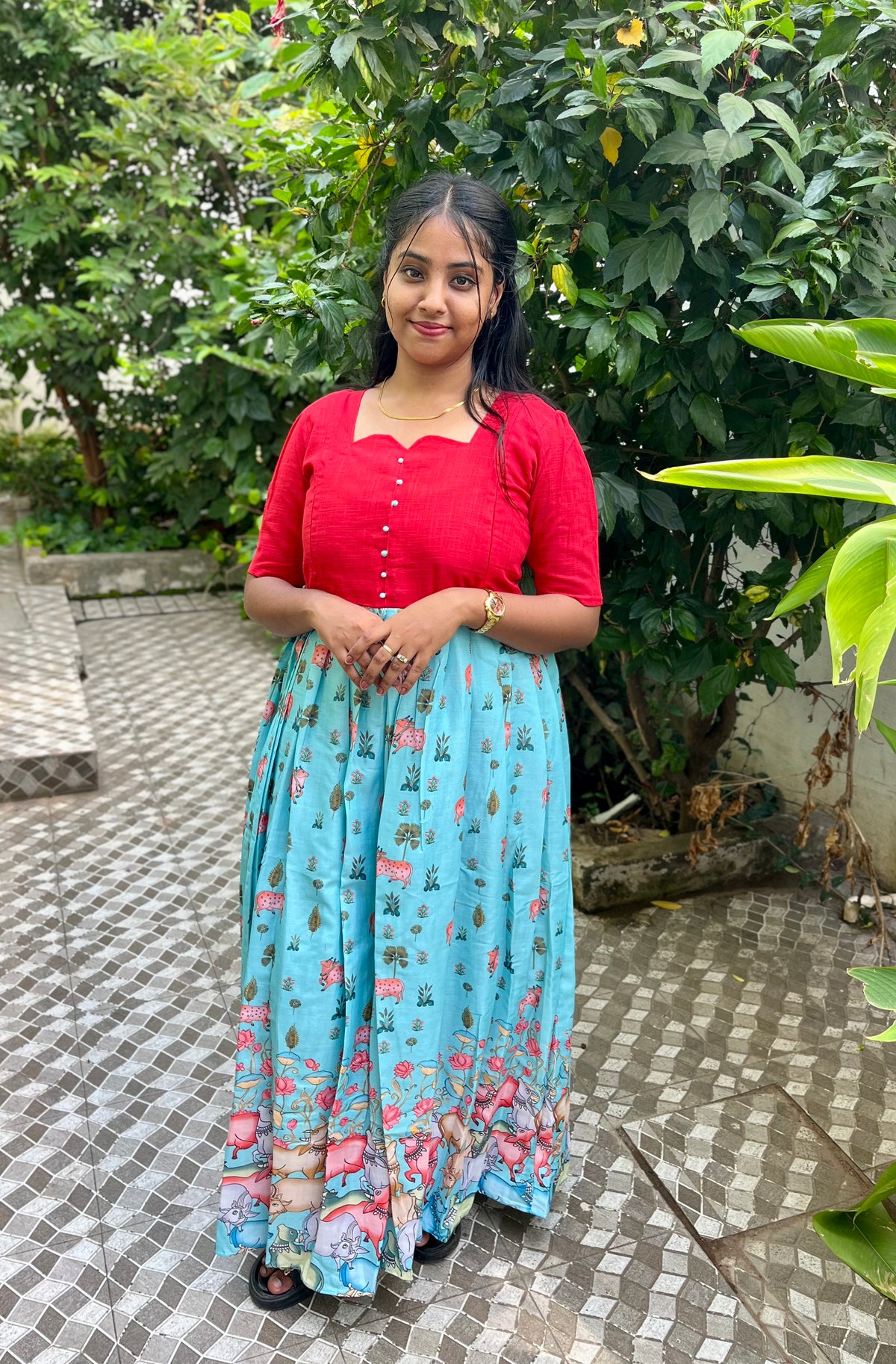 Handloom cotton Maternity Feeding Maxi Sea Blue Indhira