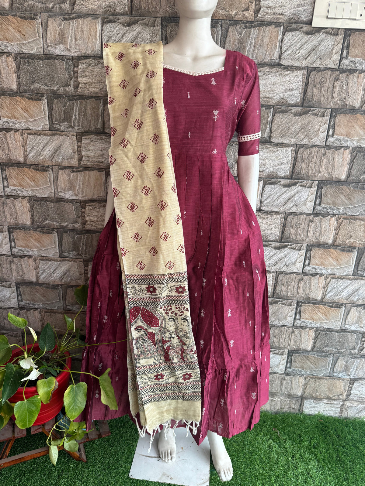 Diwali series Maternity raw silk maxi Dark onion peel- with Dupatta