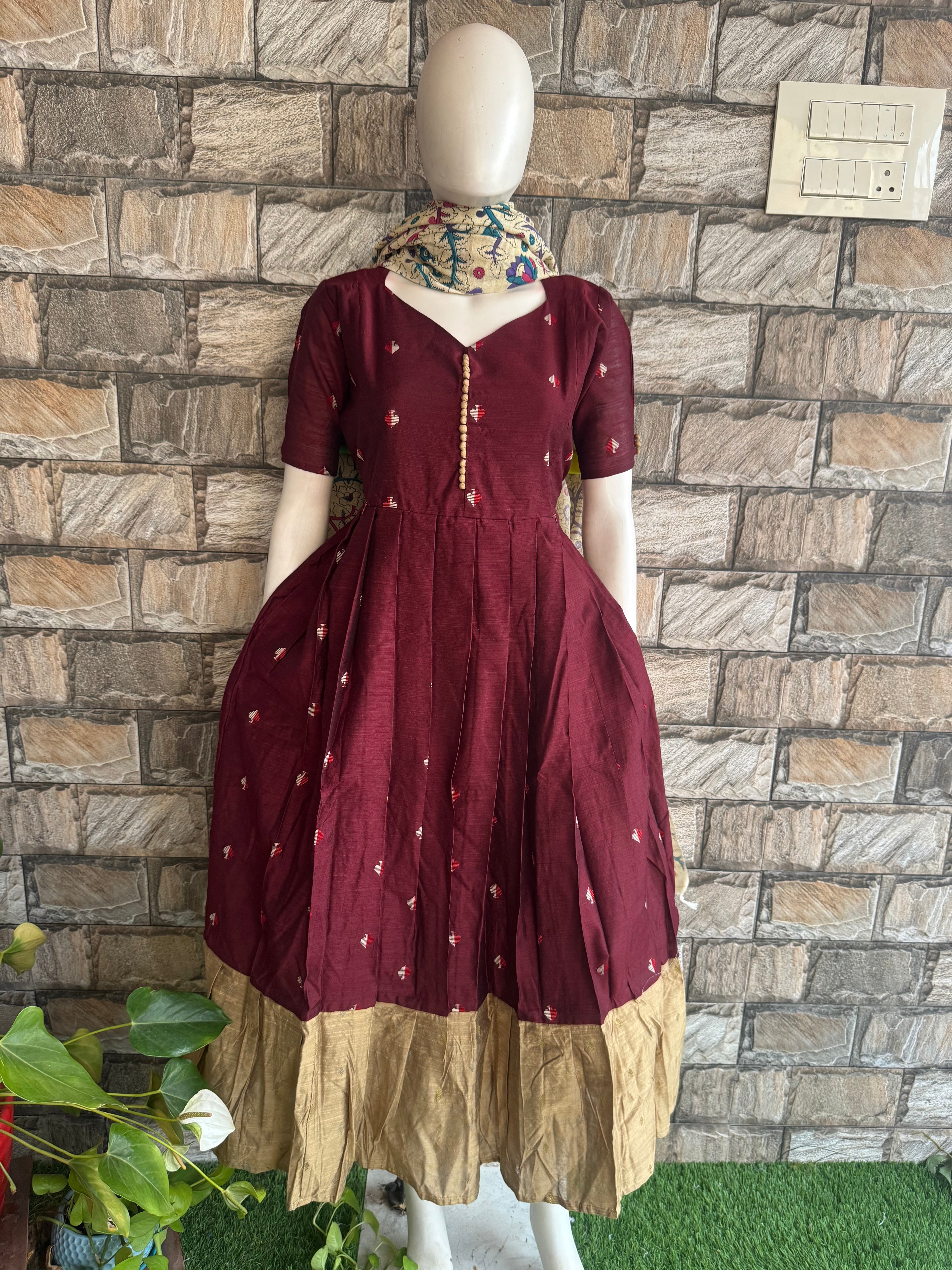 Festive wear Maternity raw silk maxi wine