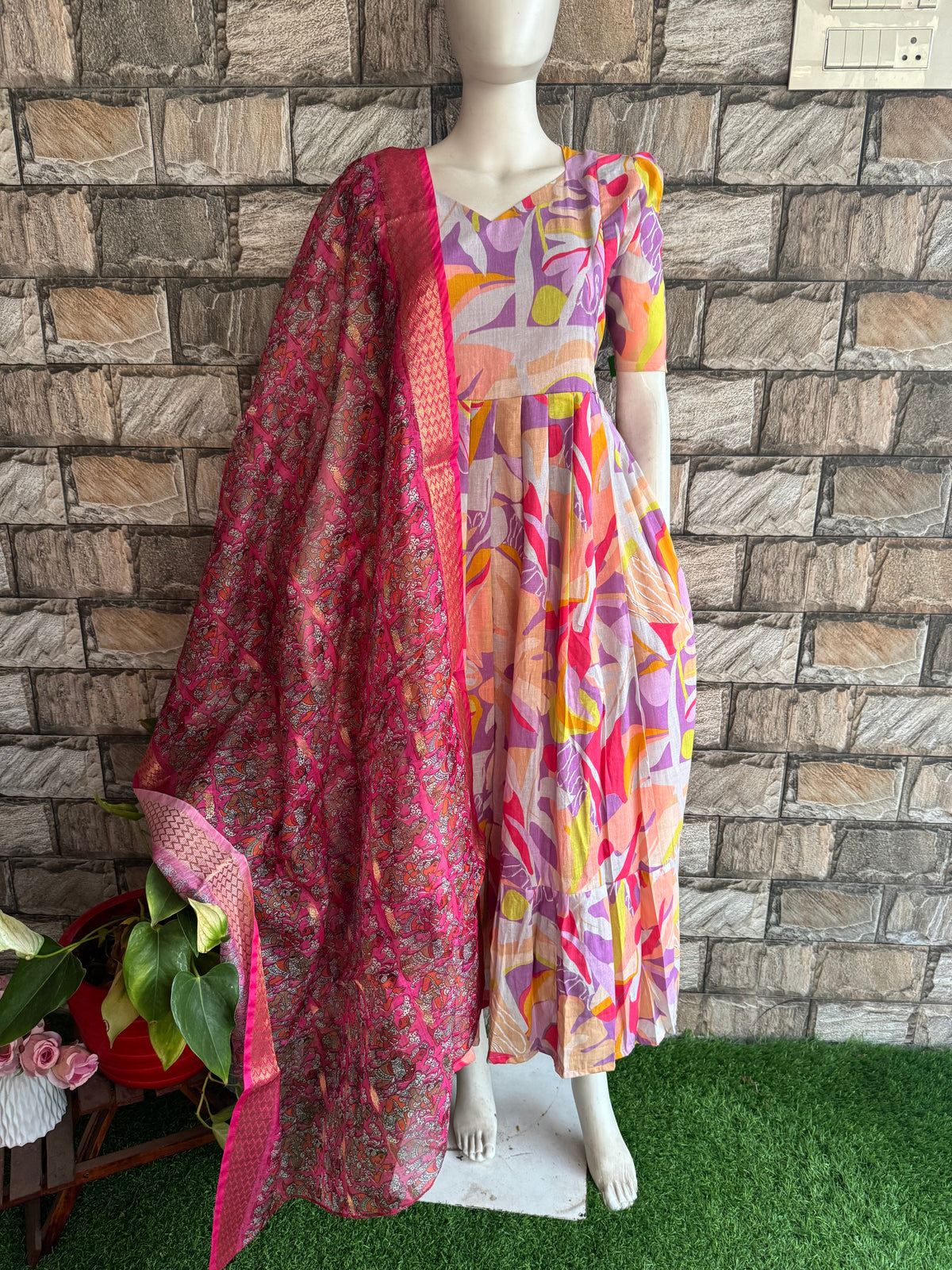 Soft cotton Maternity Feeding Maxi WITH DUPATTA Lavender