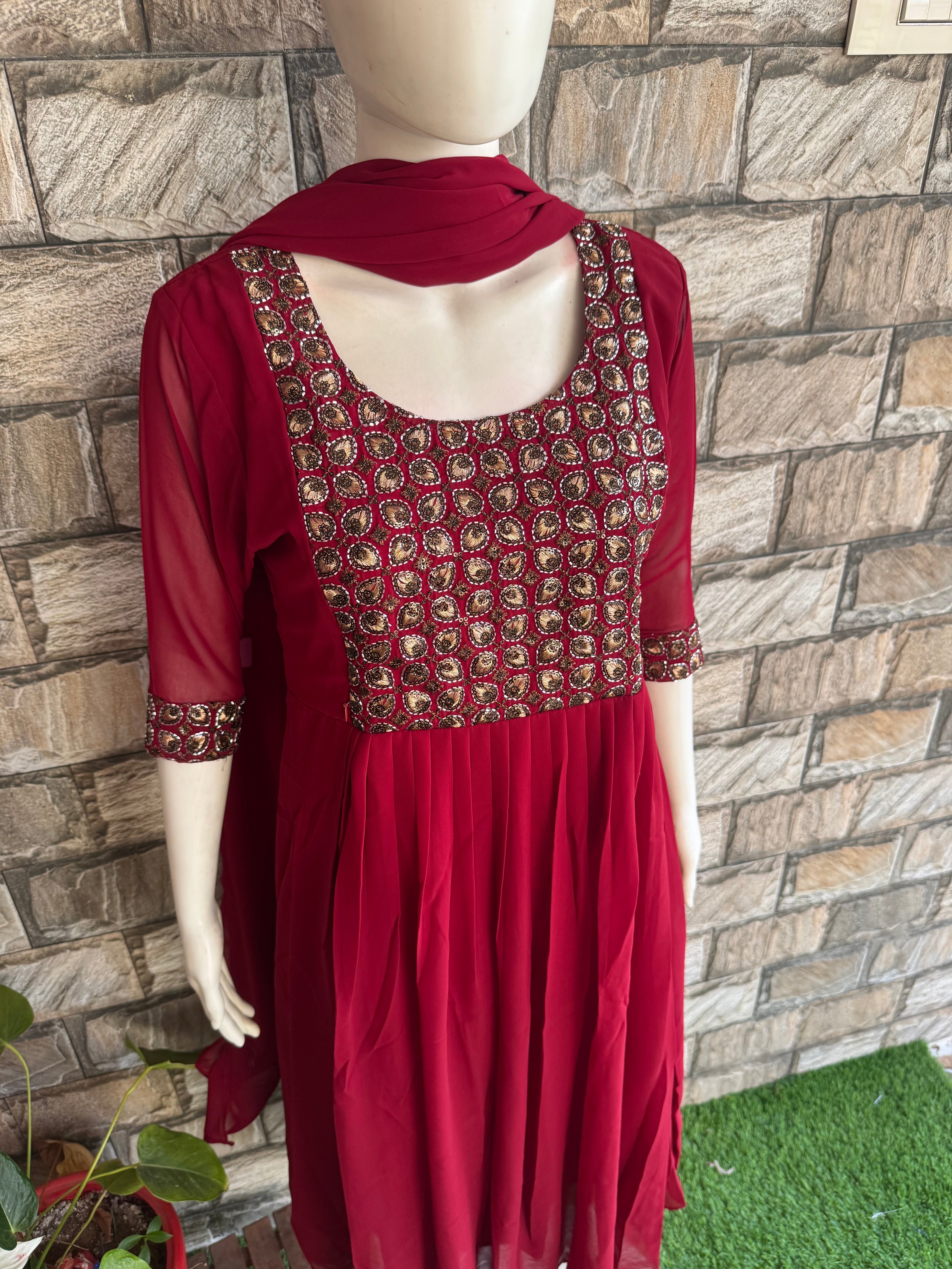 Handwork festive Georgette Maternity set Maxi Maroon
