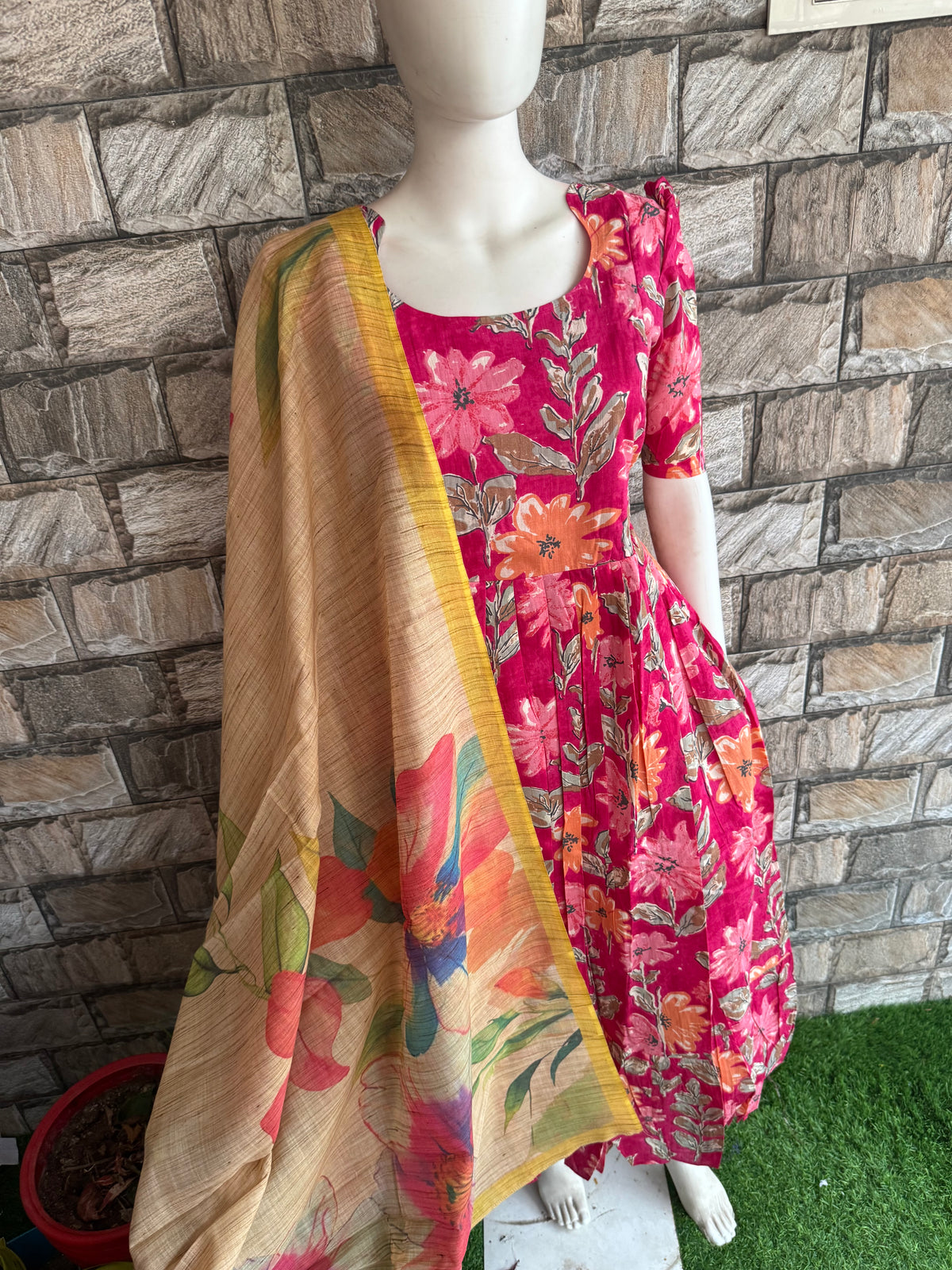 Soft cotton Maternity maxi with dupatta Floral