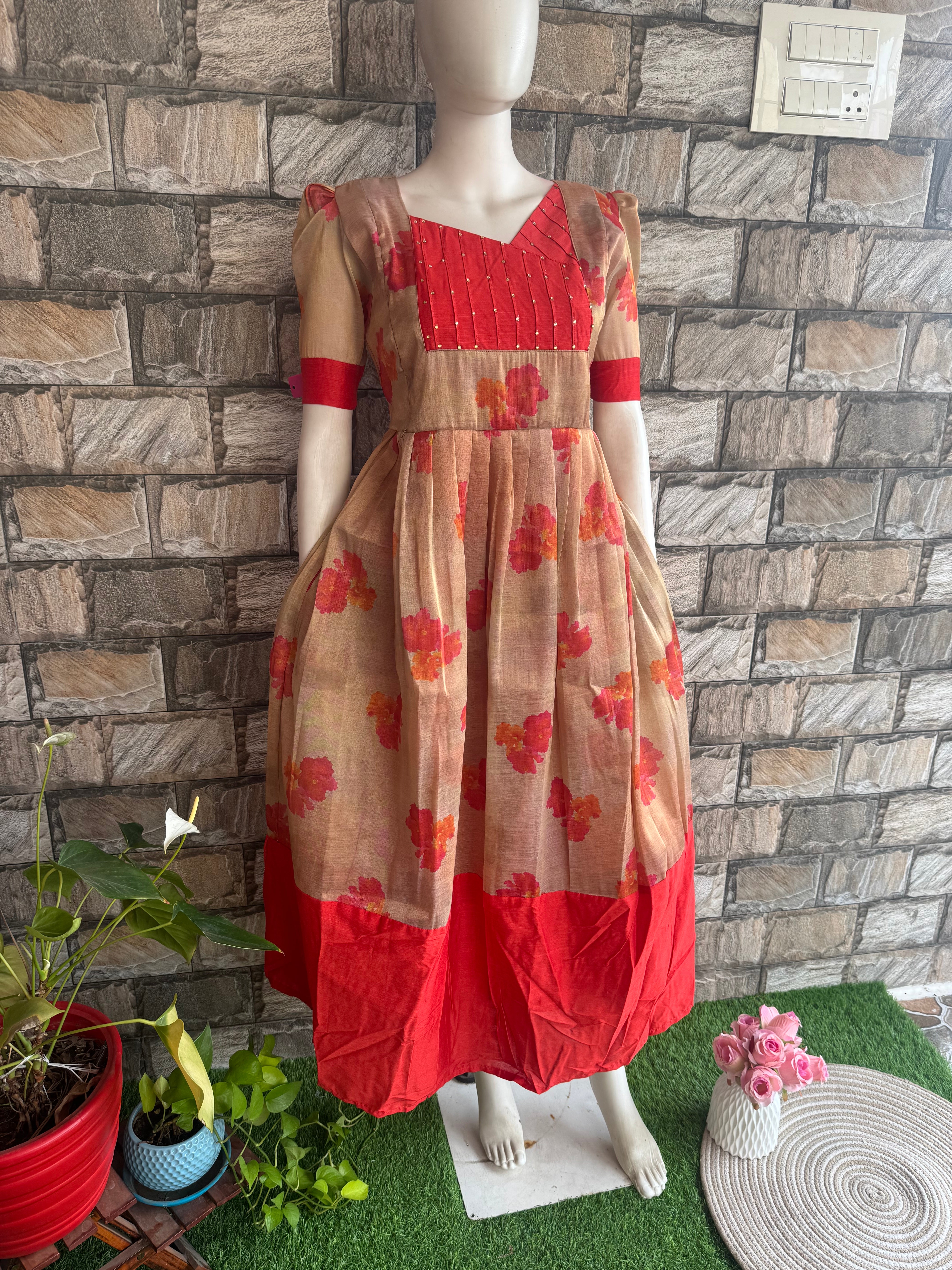 Chanderi mix Tissue silk Maternity maxi