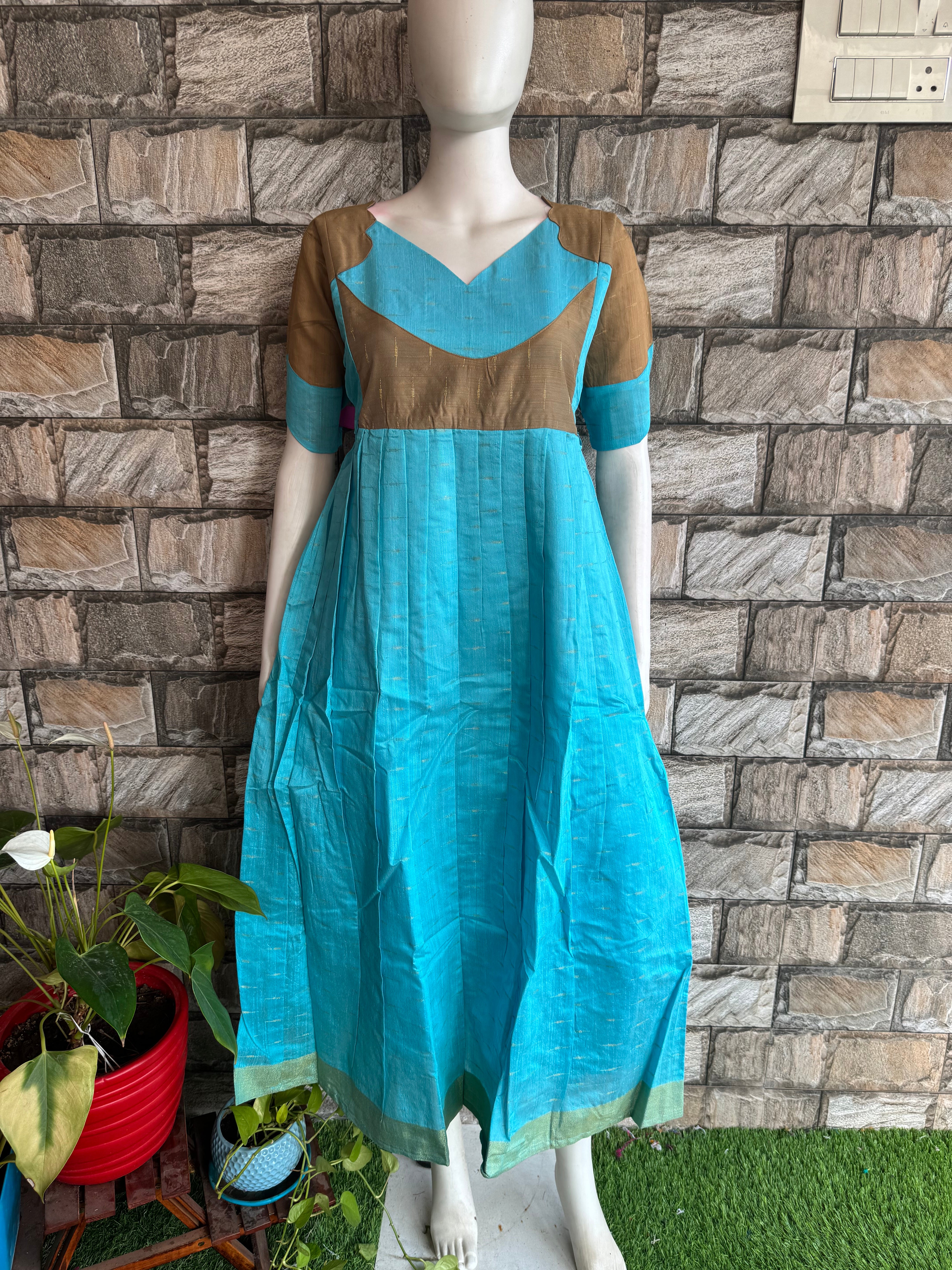 Festive wear Maternity raw silk maxi Sky Blue Budget launch