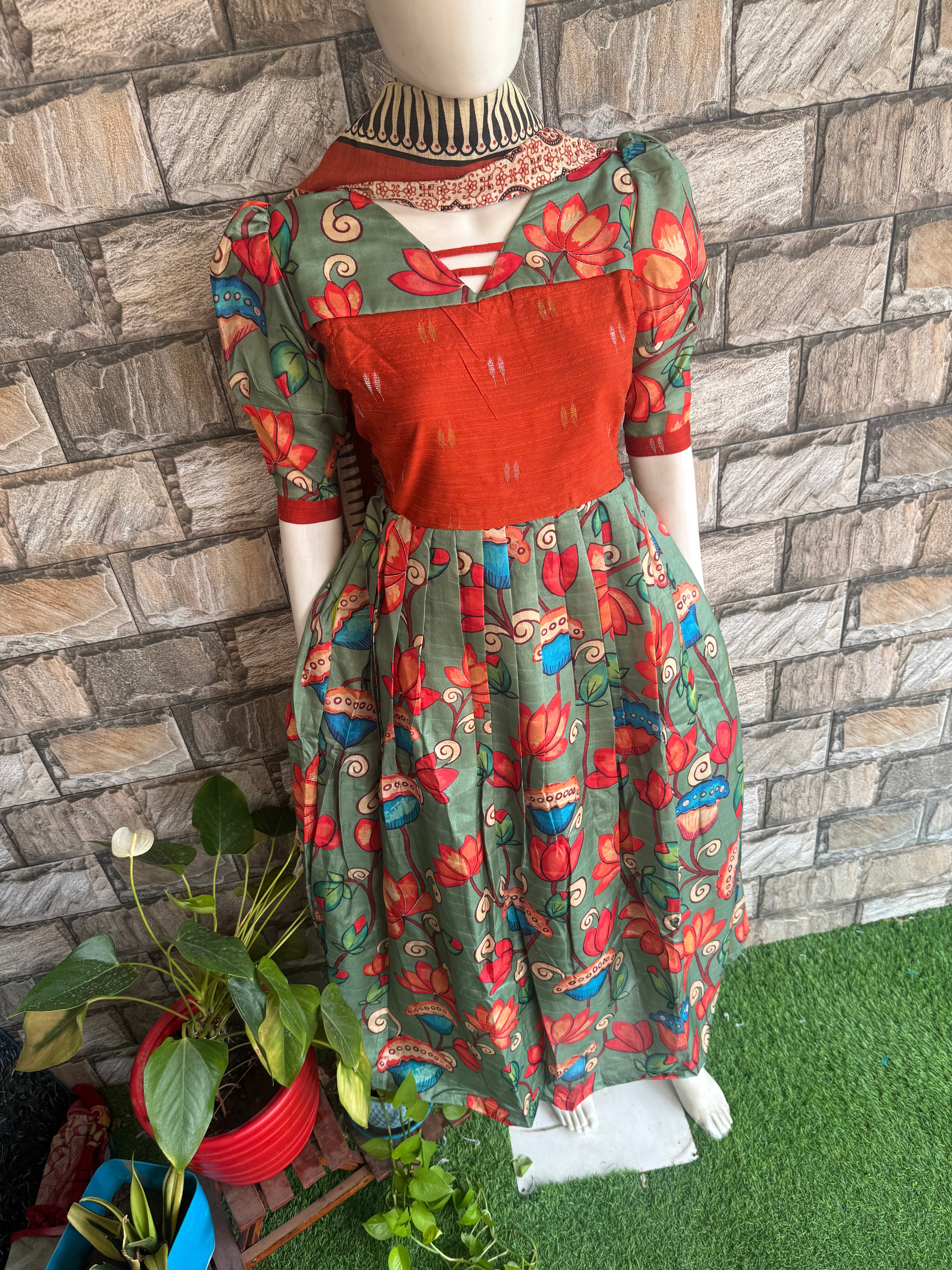 Chanderi Raw silk Maternity maxi Kalamkari