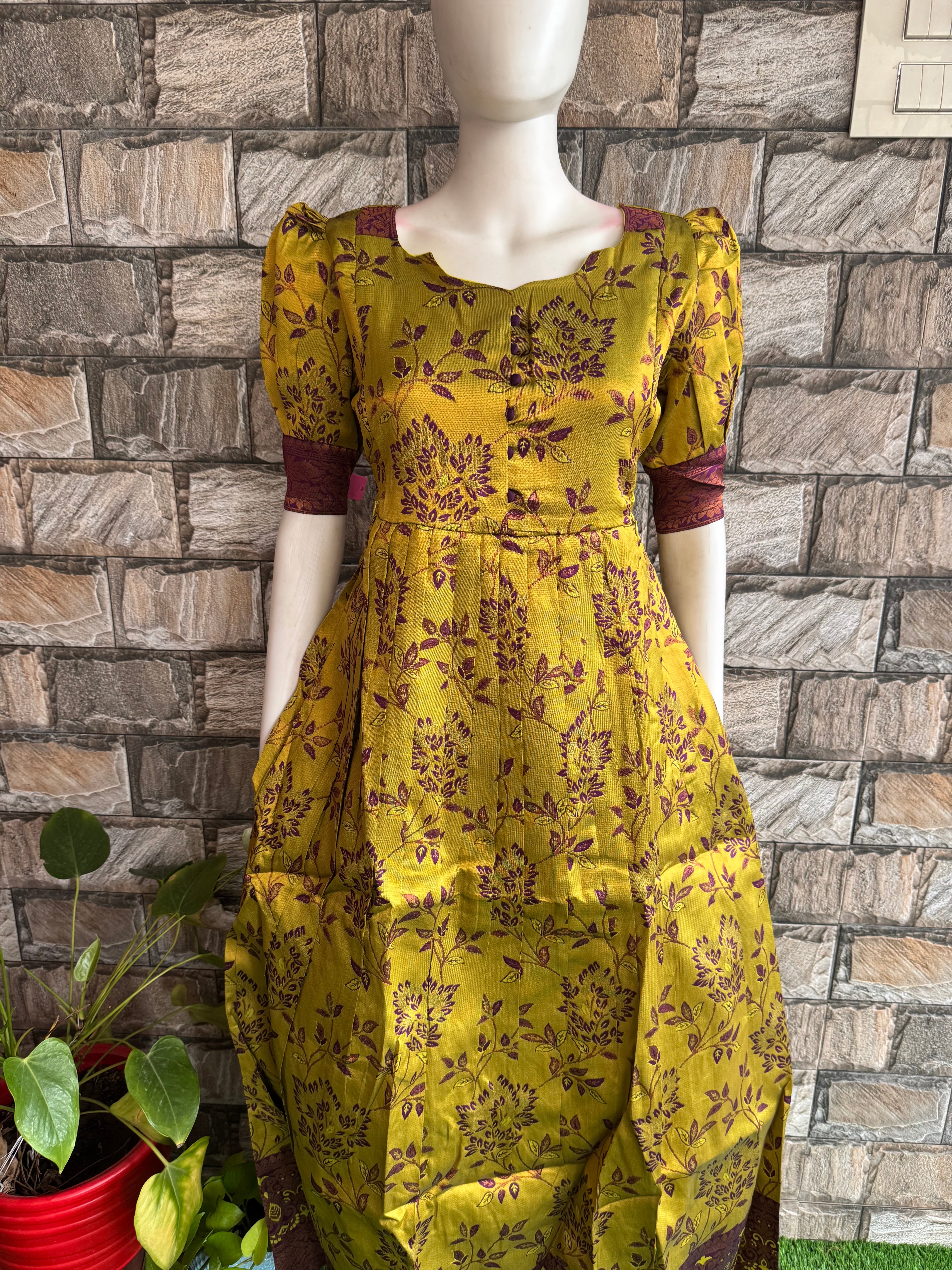 Festive wear Maternity Banarasi silk maxi Florescent
