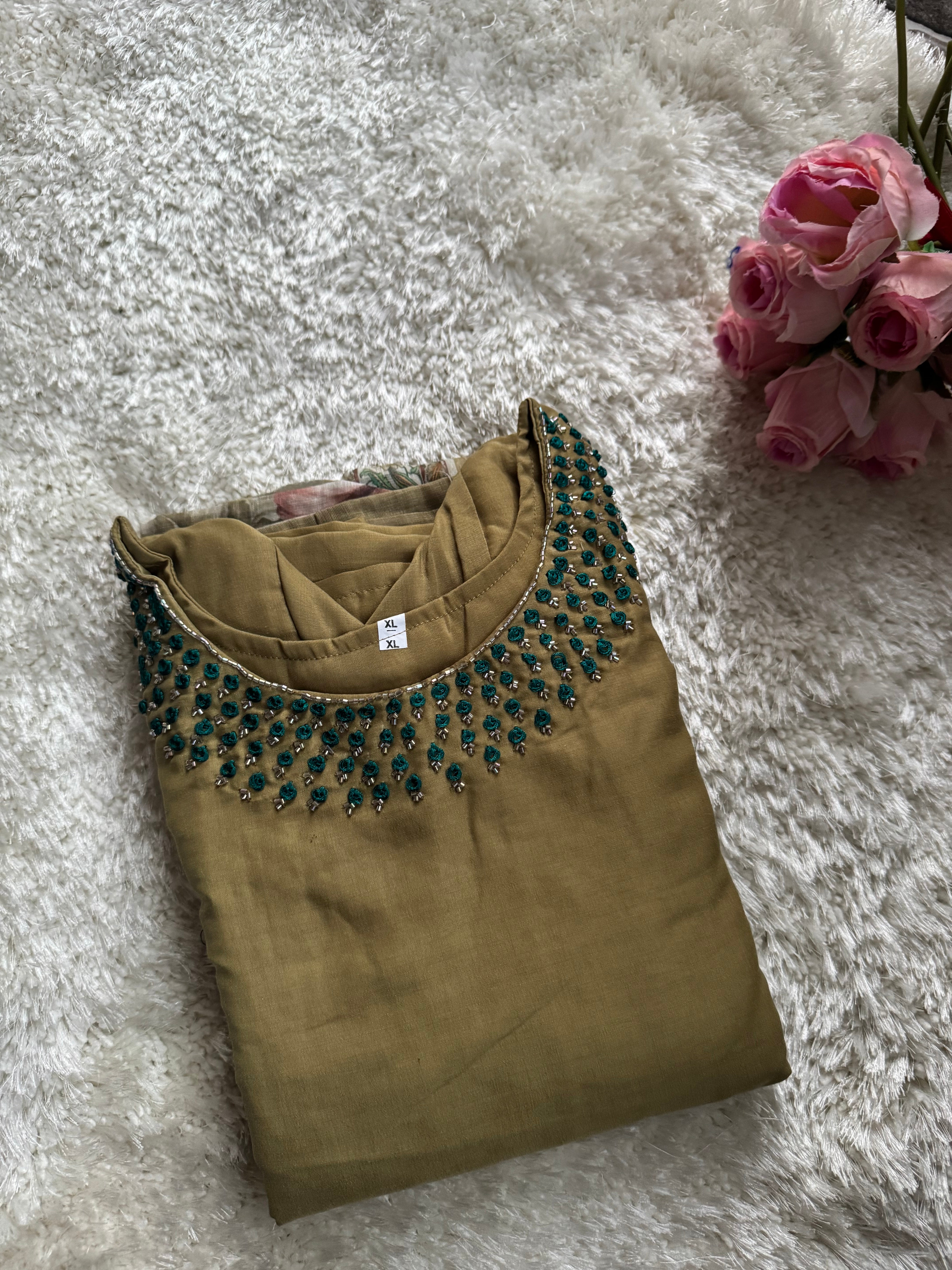 Titanium silk fabric  3 piece Set -Only Feeding Military green