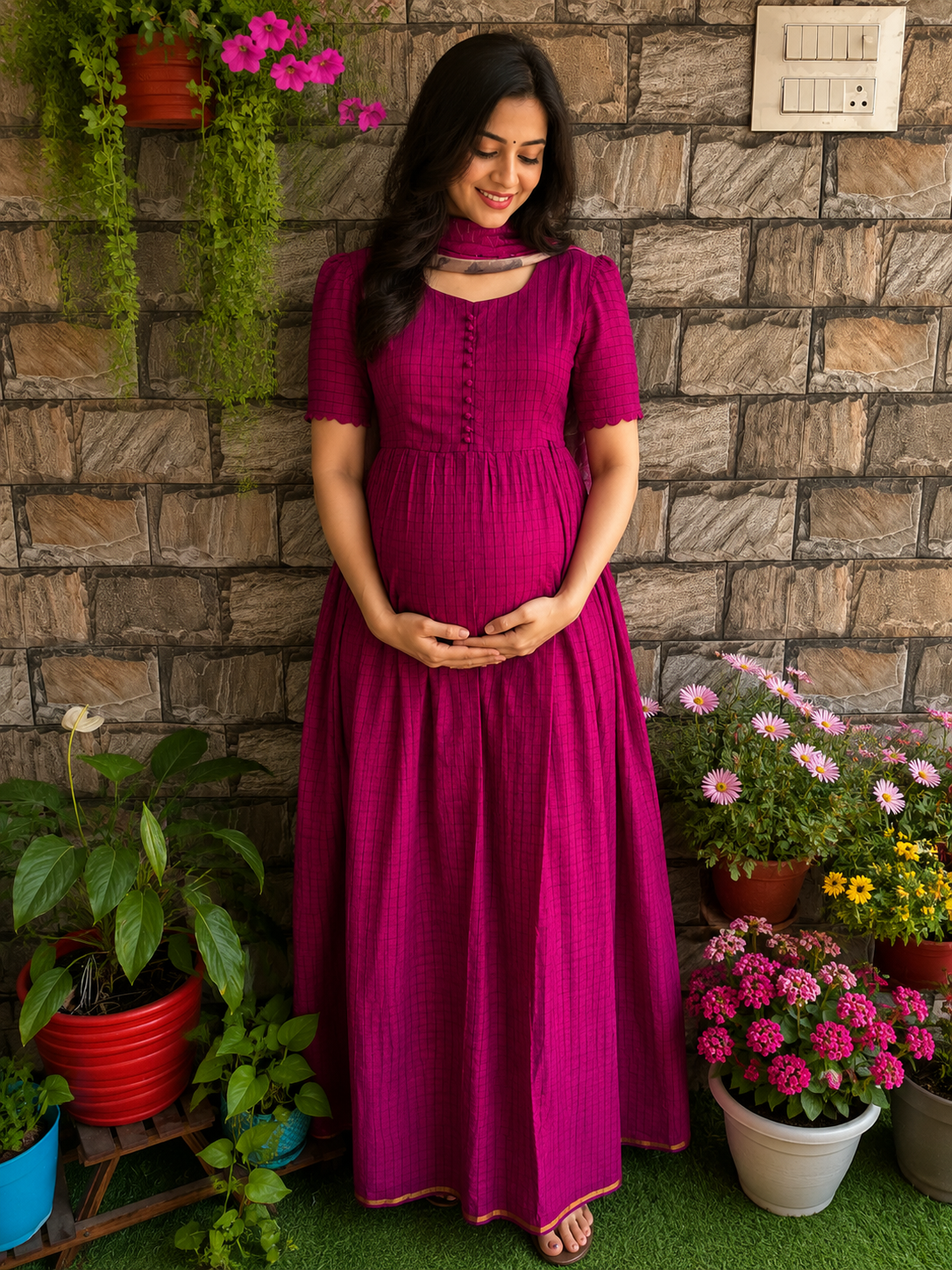 Slub silk  cotton Maternity maxi