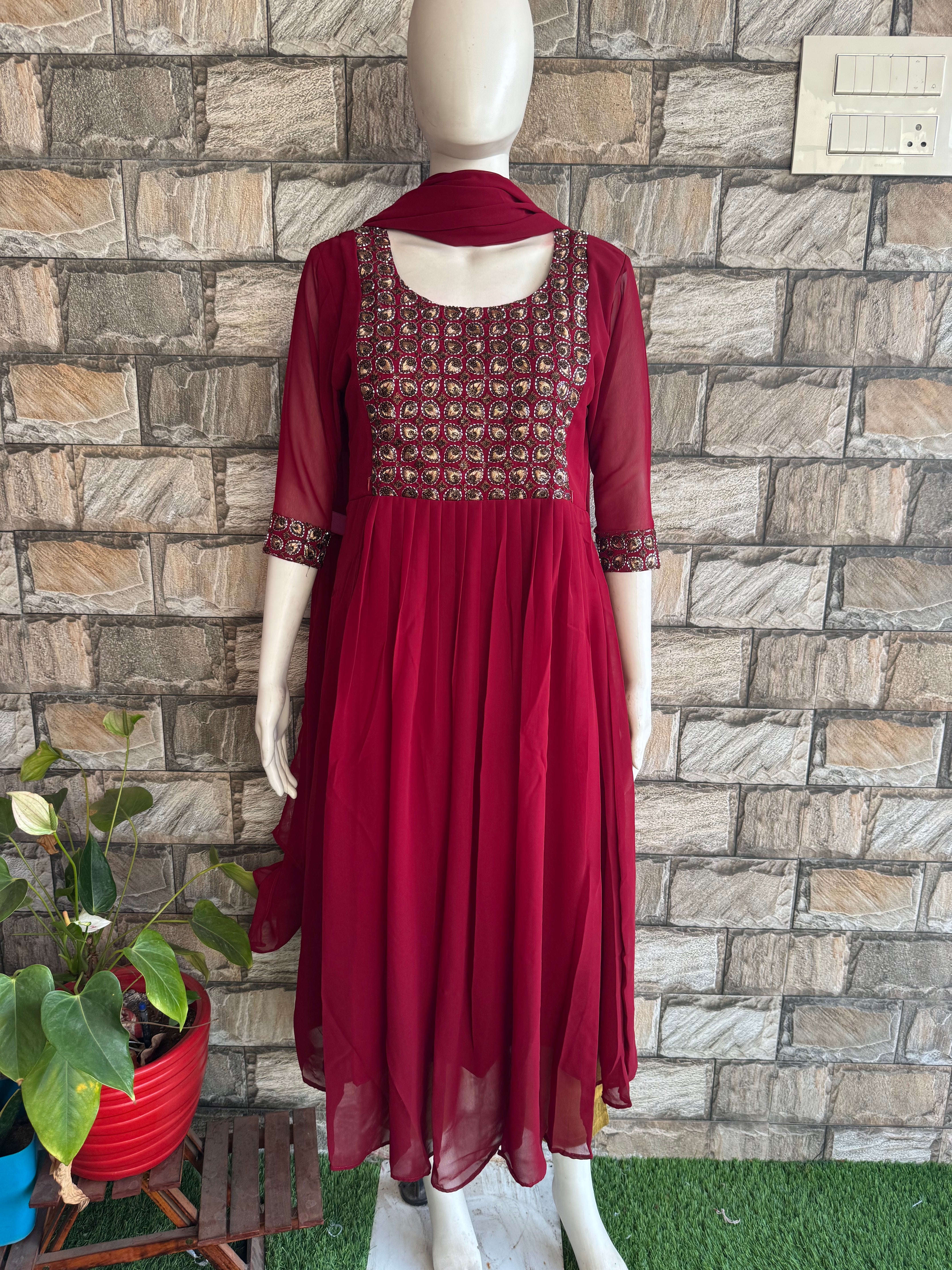 Handwork festive Georgette Maternity set Maxi Maroon