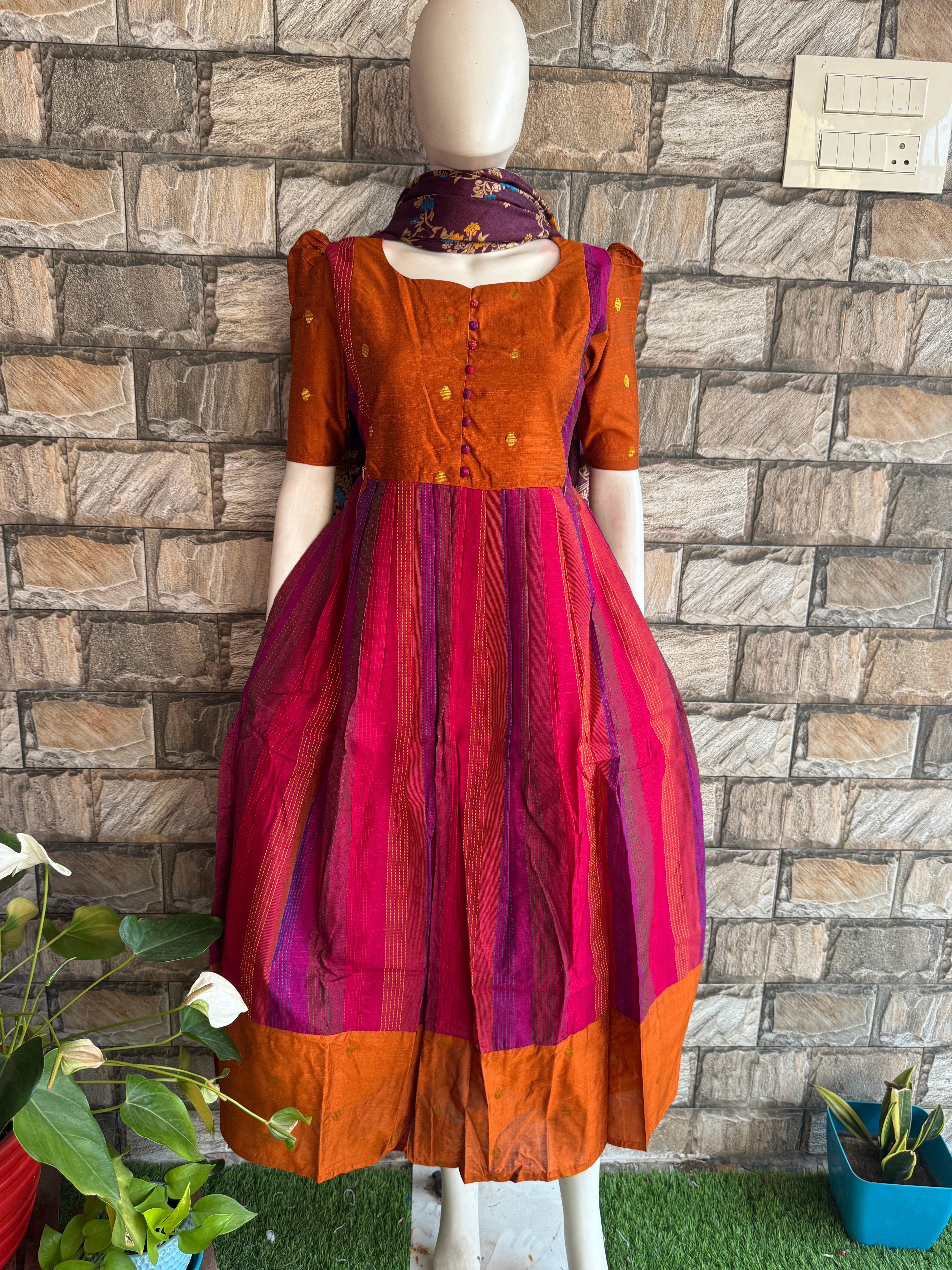 Multi colour Rawsilk Maternity maxi