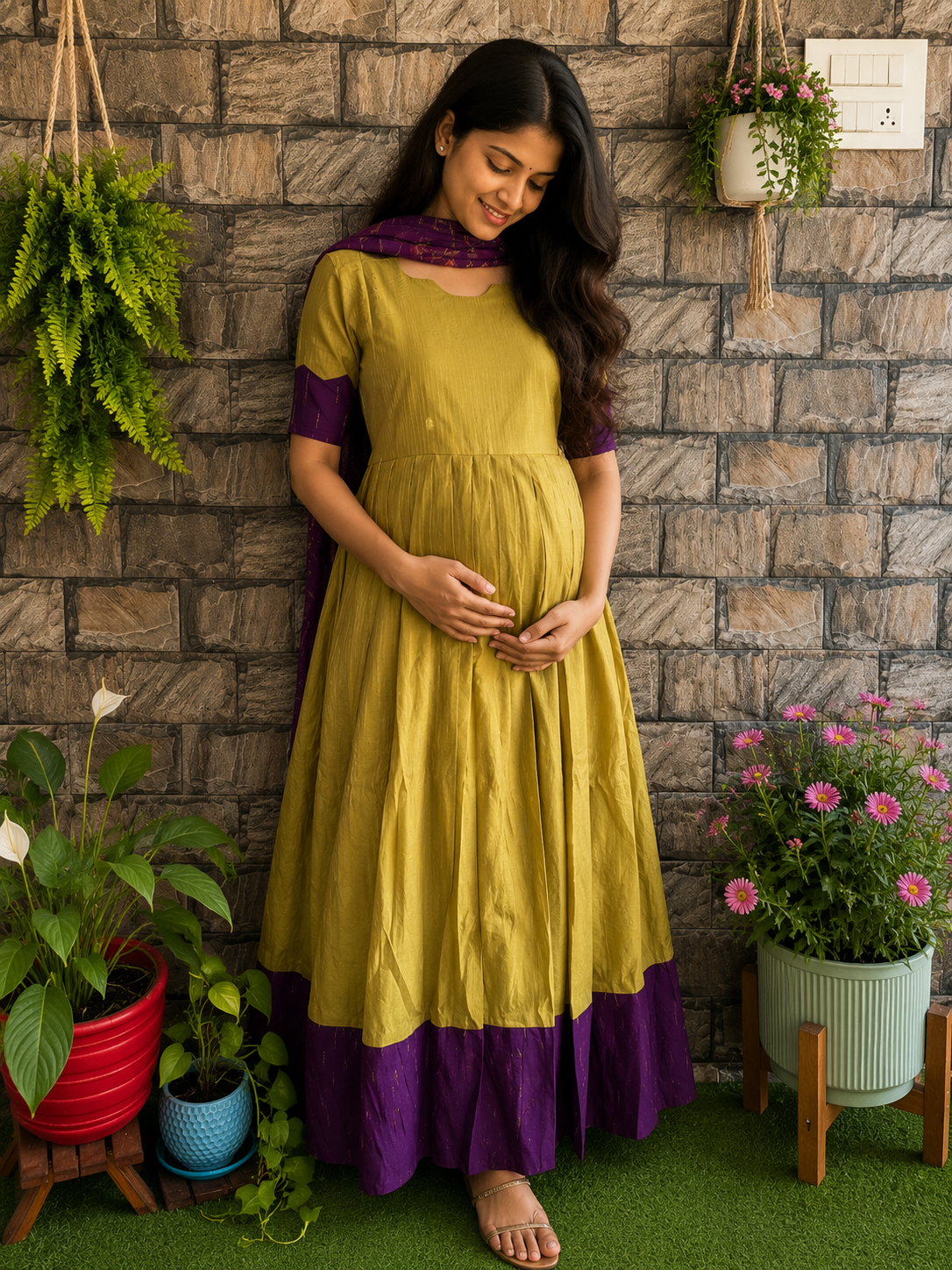 Festive wear Maternity raw silk maxi Unique Shade