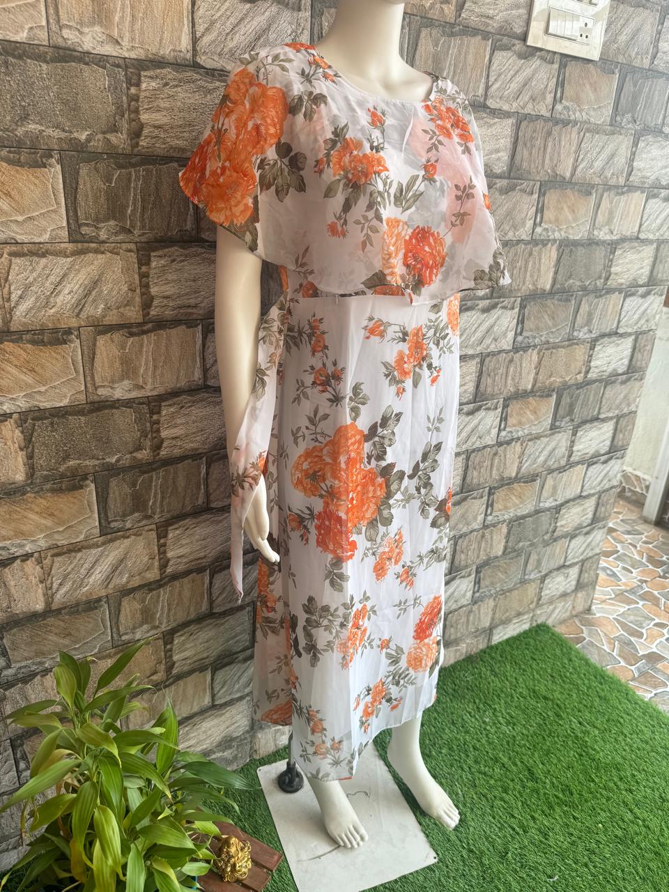 white orange flower georgette